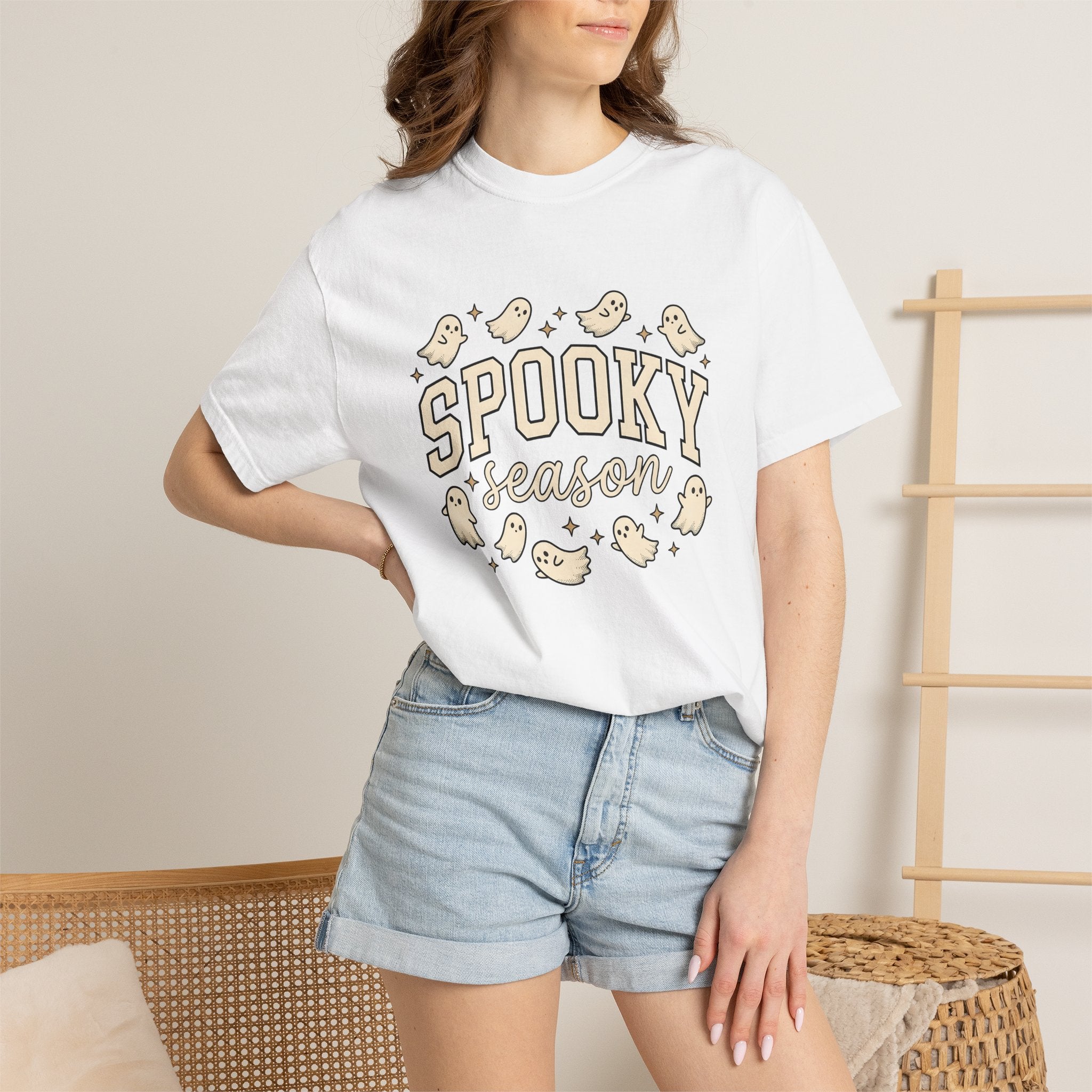Cartoon Ghosts Shirt Halloween Spooky Gift Women Doodle Tee Specter T-Shirt Horror Fan Boo Tshirt Creepy Graphic Retro Stars Tshirt