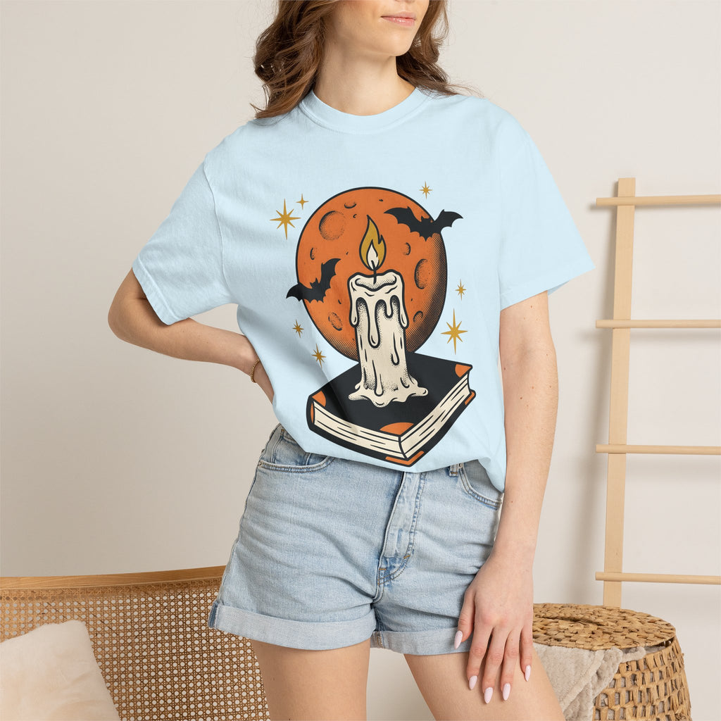 Wax Book Shirt Halloween Magic Gift Women Old School Tee Journal T-Shirt Horror Fan Retro Tshirt Sorcery Graphic Nostalgic Dark Bats Tshirt