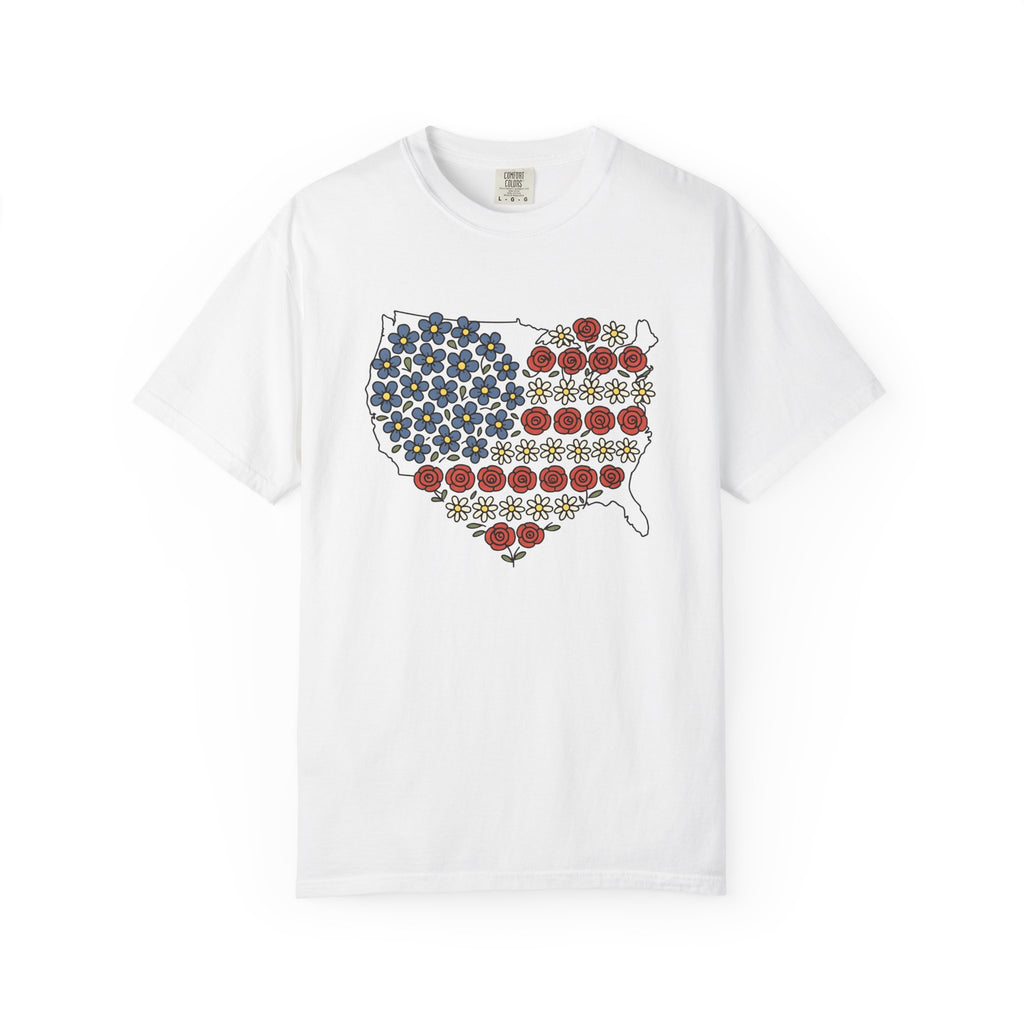 United States Floral Shirt 4th Of July Freedom Gift Women Ethnic Tee American Flowers T-Shirt Patriotic Fan Tribal Tshirt Liberty Graphic