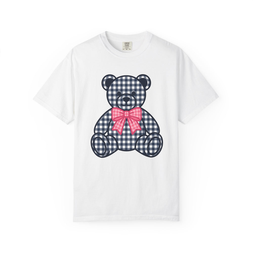 Plaid Teddy Bear Shirt Cute Animal Gift Women Kawaii Tee Teddy Bear T-Shirt Cute Fan Cartoon Tshirt Creature Graphic Minimalist Pink Bow