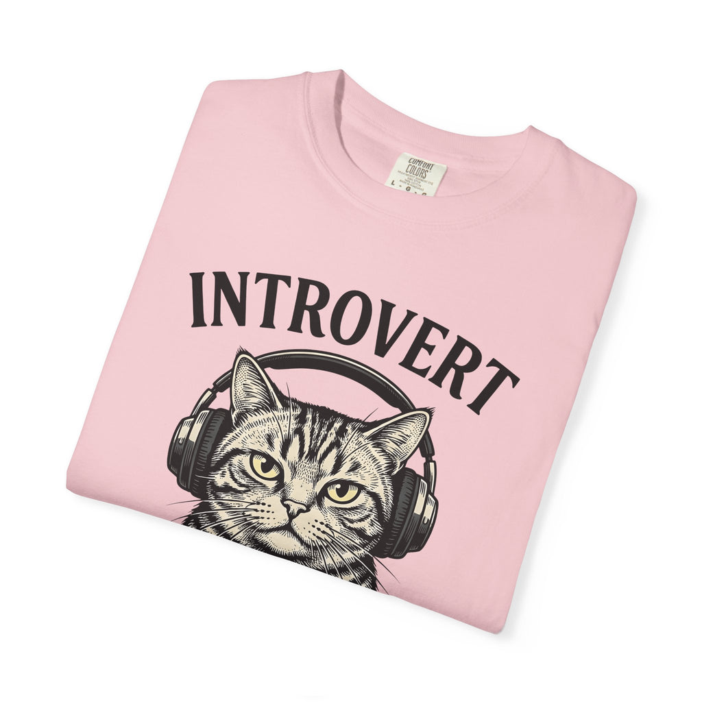 Tabby Cat Headphones Shirt Cat Introvert Gift Women Vintage Tee Cat Earphones T-Shirt Cat Fan Feline Tshirt Introvert Graphic Hand Drawn
