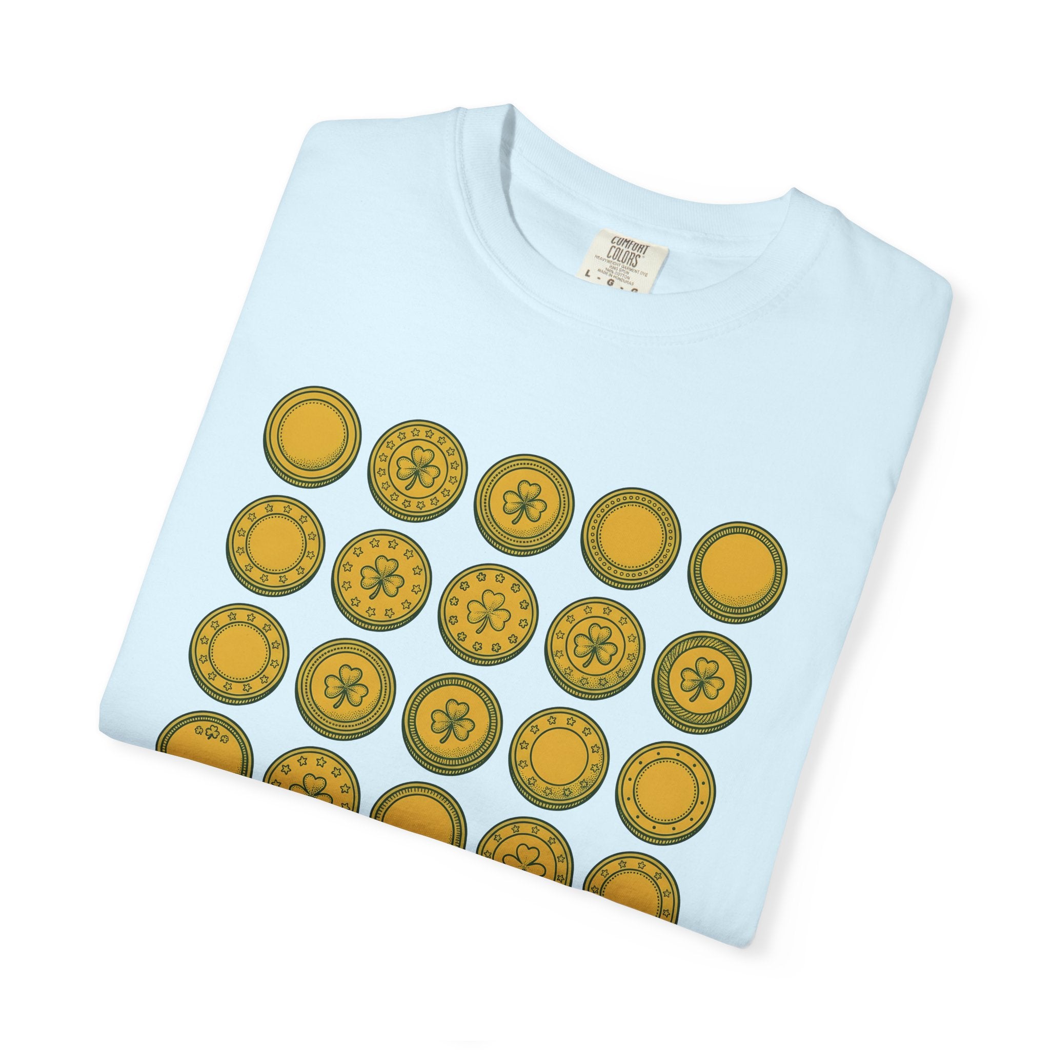 Gold Coins Shirt St Patrick's Day Luck Gift Women Doodle Tee Treasure T-Shirt St Patricks Fan Handdrawn Tshirt Fortune Graphic Vintage