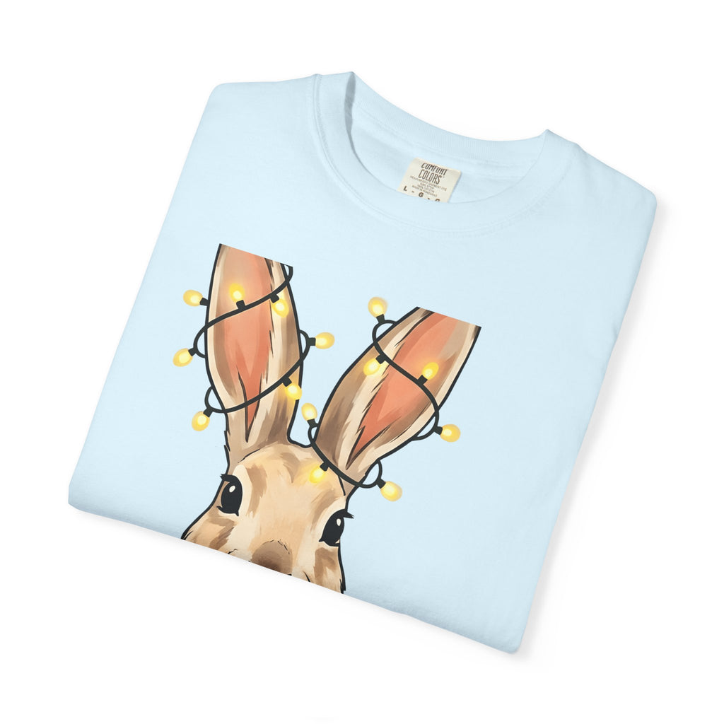 Rabbit Shirt Animals Christmas Gift Women Adorable Tee Bunny T-Shirt Pet Fan Cute Tshirt Winter Graphic Sketch Fairy Lights Tshirt