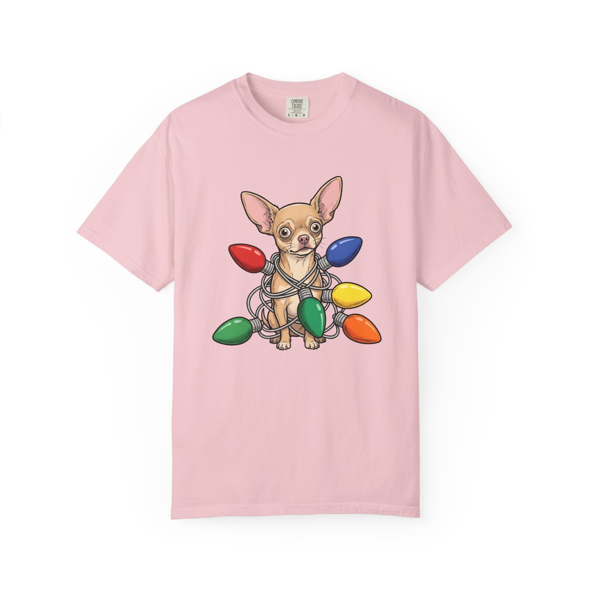 Chihuahua Pet Shirt Dog Xmas Gift Women Cute Tee Puppy T-Shirt Dog Fan Canine Tshirt Winter Graphic Doodle Festive Lights Tshirt