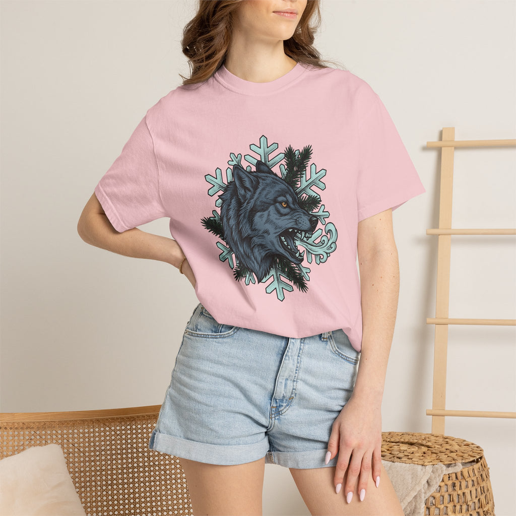 Wolf Head Shirt Winter Animal Gift Women Tattoo Style Tee Wolf T-Shirt Snow Fan Canine Graphic Tshirt Vintage Snowflake Tshirt