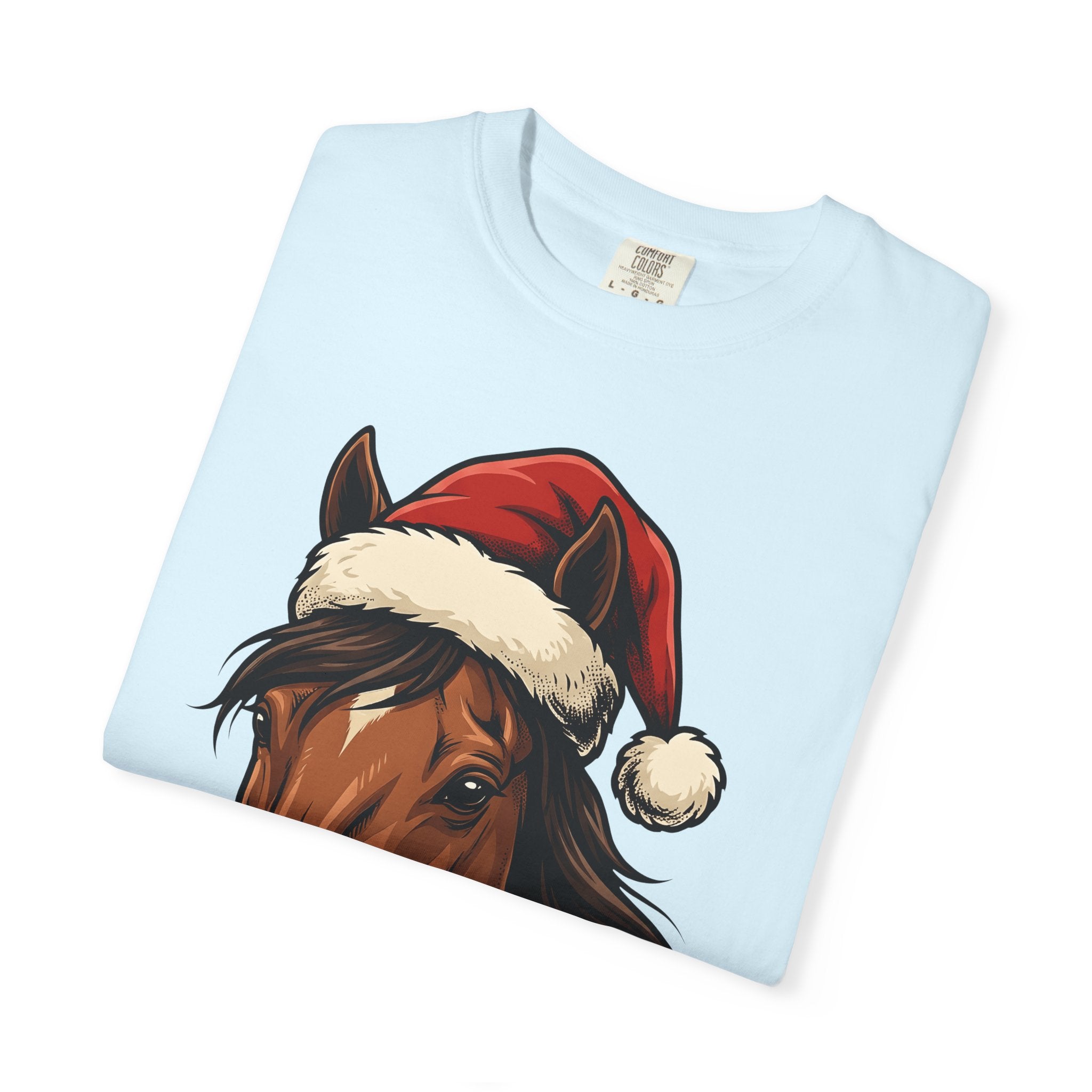 Horse Santa Hat Shirt Christmas Animal Gift Women Line Art Tee Equine T-Shirt Xmas Fan Horse Drawing Graphic Sketch Santa Hat Tshirt