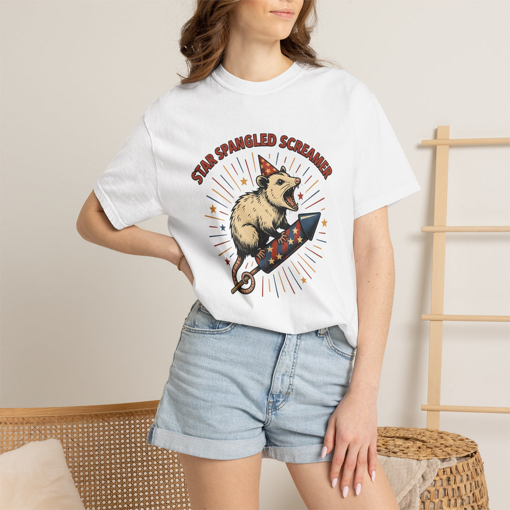 Possum Rocket Shirt 4th Of July Animal Gift Women Vintage Tee Opossum T-Shirt Patriot Fan Vintage Tshirt Creature Graphic Retro Party Hat