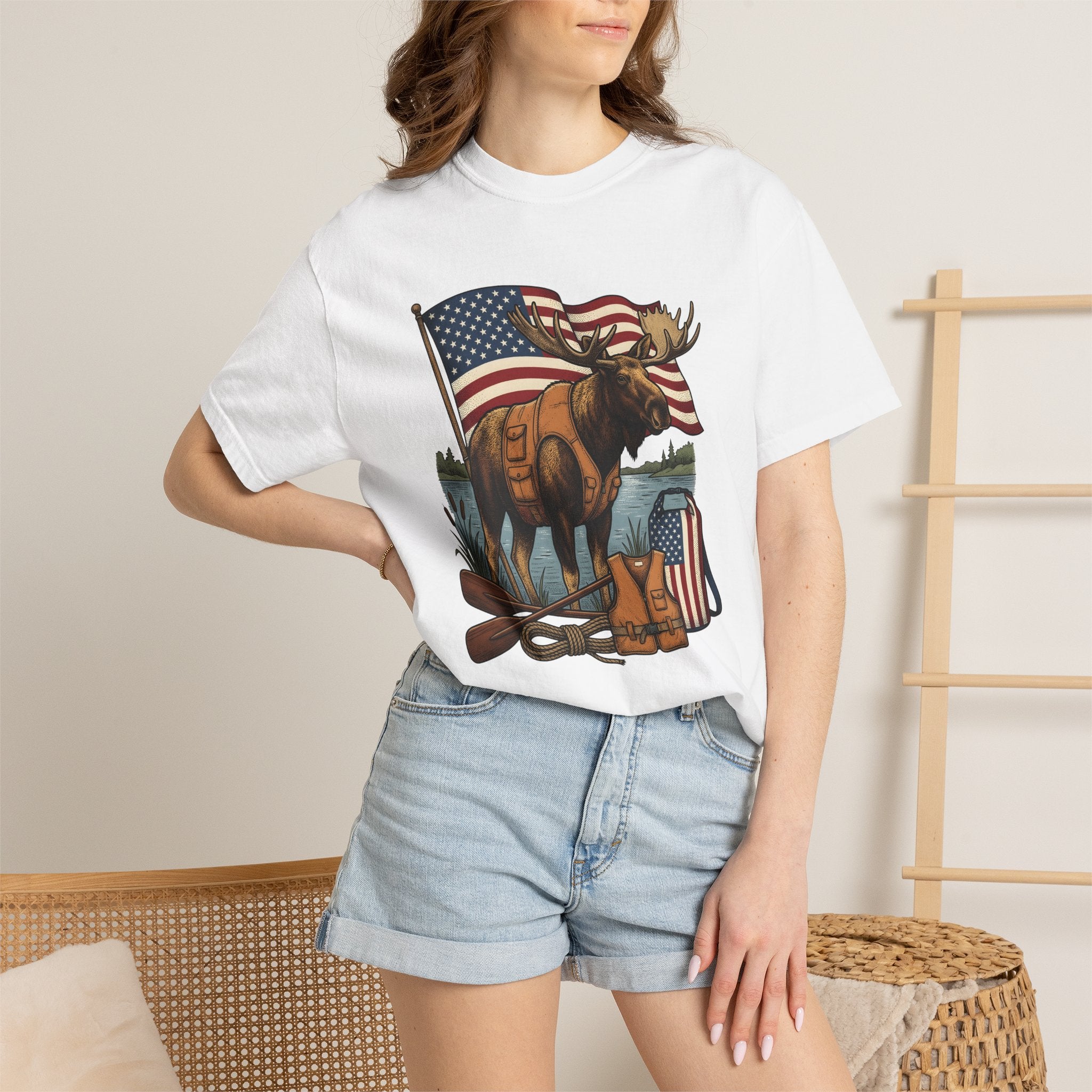 Moose Hiking Shirt Camping Travel Gift Women Distressed Tee Elk T-Shirt Camper Enthusiast Vintage Tshirt Adventure Graphic Throwback Stars