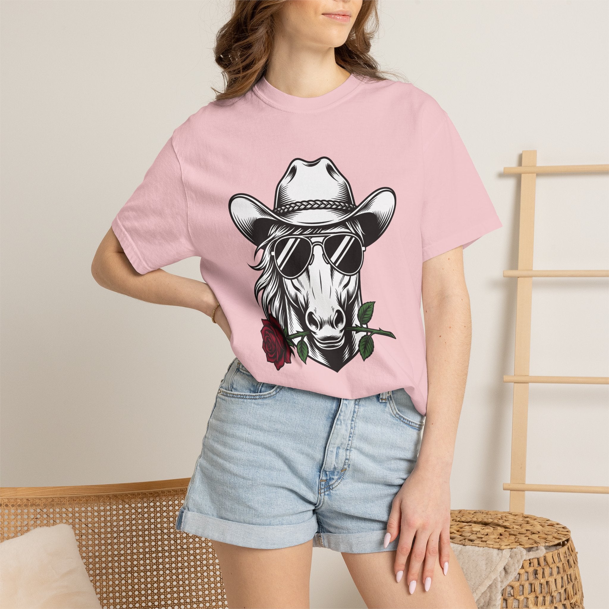 Horse Hat Cowboy Shirt Cowgirl Leather Gift Women Line Art Tee Cowboy T-Shirt Rodeo Fan Minimalist Tshirt Leather Graphic Hand Drawn Bloom