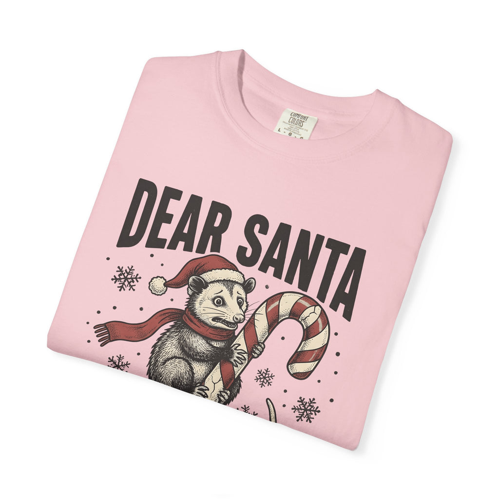Possum Candy Cane Shirt Christmas Humor Gift Women Vintage Tee Opossum T-Shirt Xmas Fan Retro Tshirt Funny Graphic Hand Drawn Snowflakes