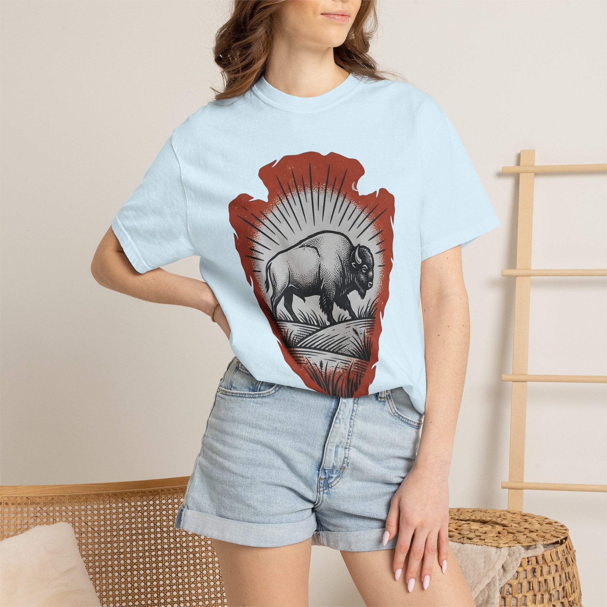 Buffalo Design Shirt Animal Wilderness Gift Women Retro Tee Bison T-Shirt Wildlife Fan Bison Graphic Tshirt Sketch Spearhead Tshirt