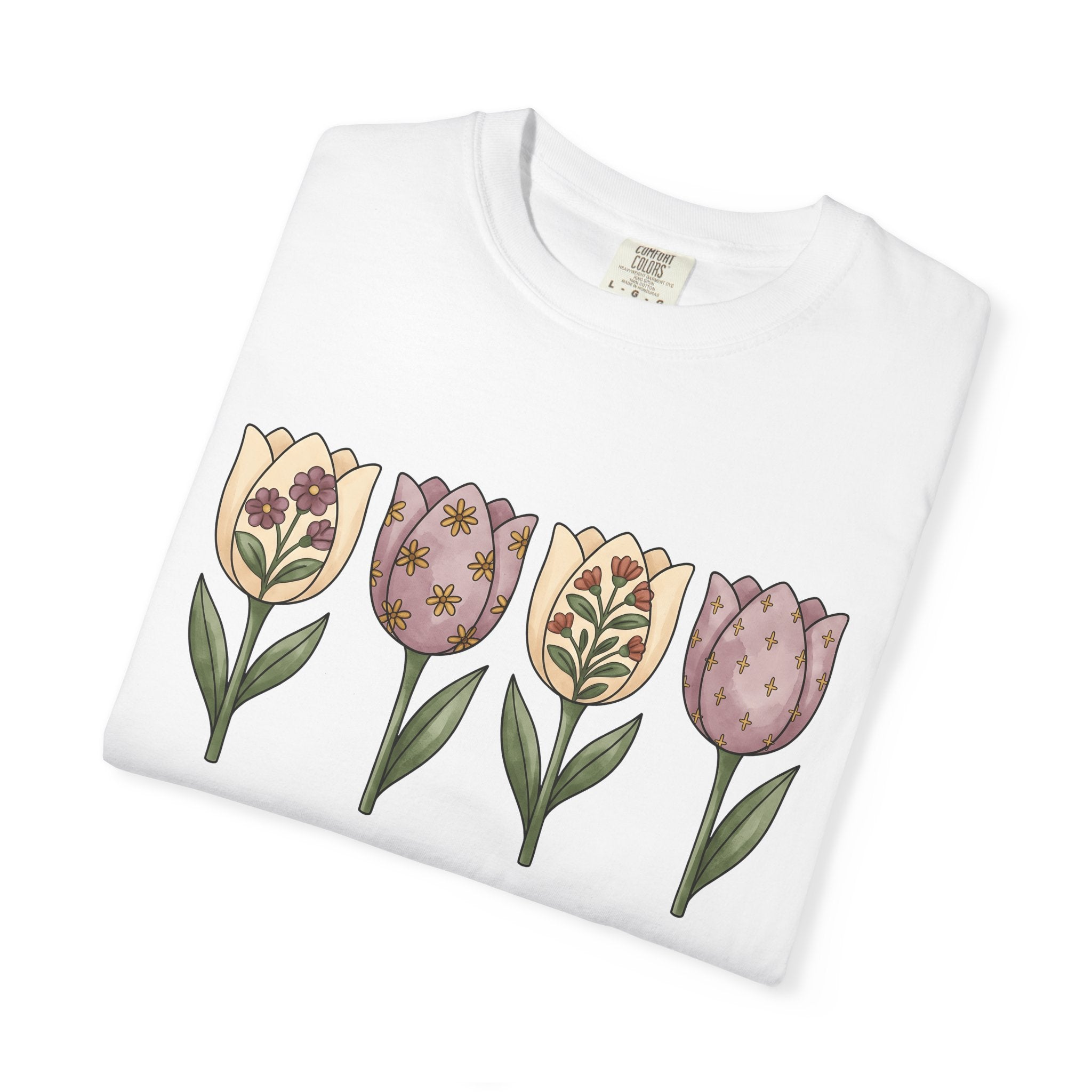 Tulip Bouquet Shirt Easter Blossom Gift Women Tribal Tee Flower Arrangement T-Shirt Spring Fan Floral Tshirt Bloom Graphic Painterly Flower