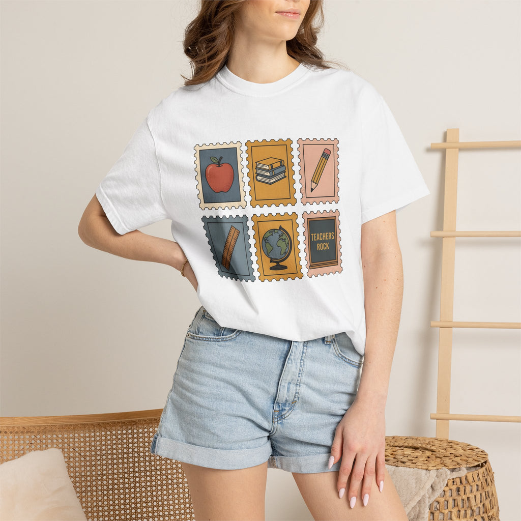 Teacher Icons Shirt Teachers Education Gift Women Doodle Tee Educator T-Shirt Teacher Enthusiast Illustration Design Learning Graphic Retro