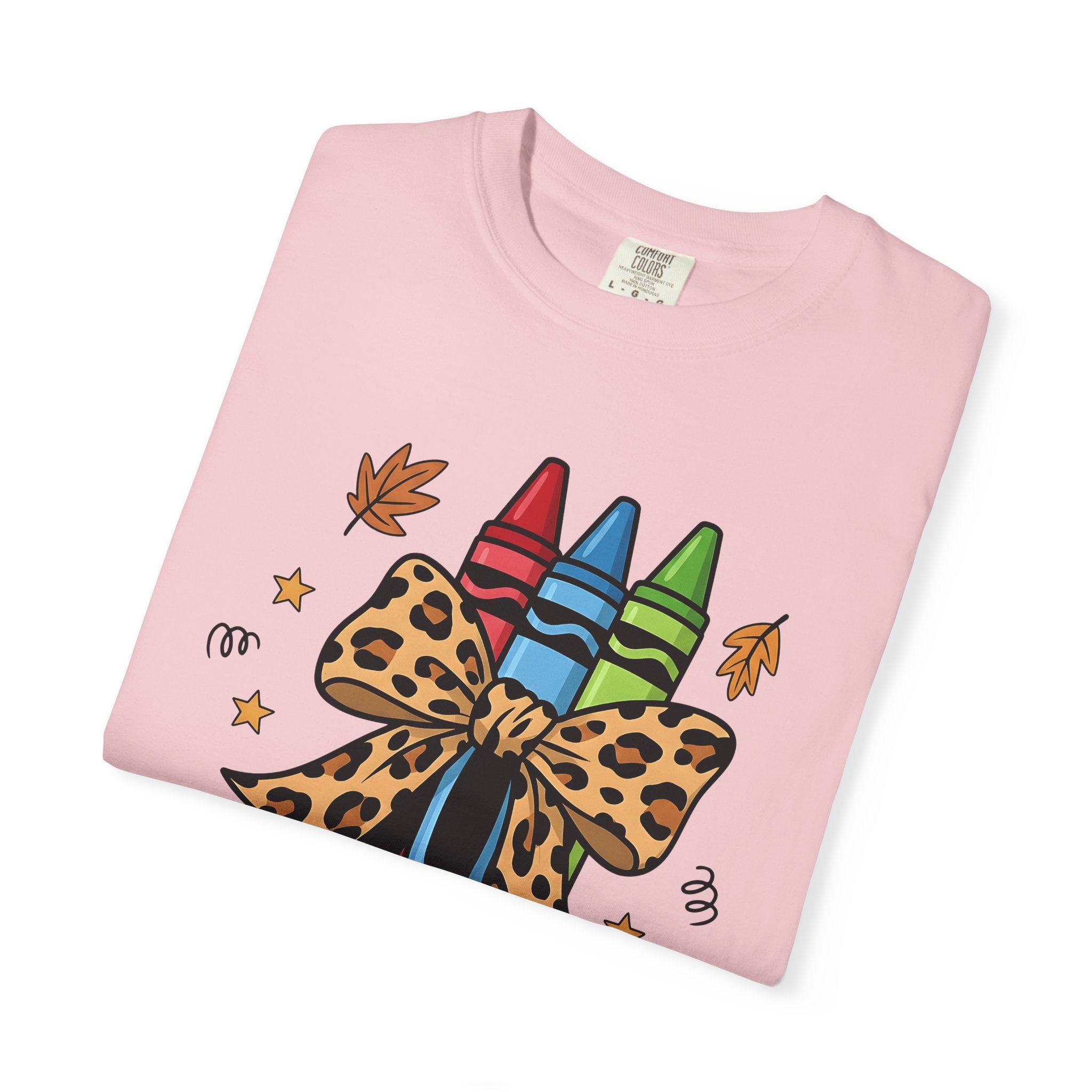 Crayon Set Shirt Teachers Autumn Gift Women Comic Tee Color Box T-Shirt Educator Enthusiast Cartoon Tshirt Fall Illustration Sketch Cheetah