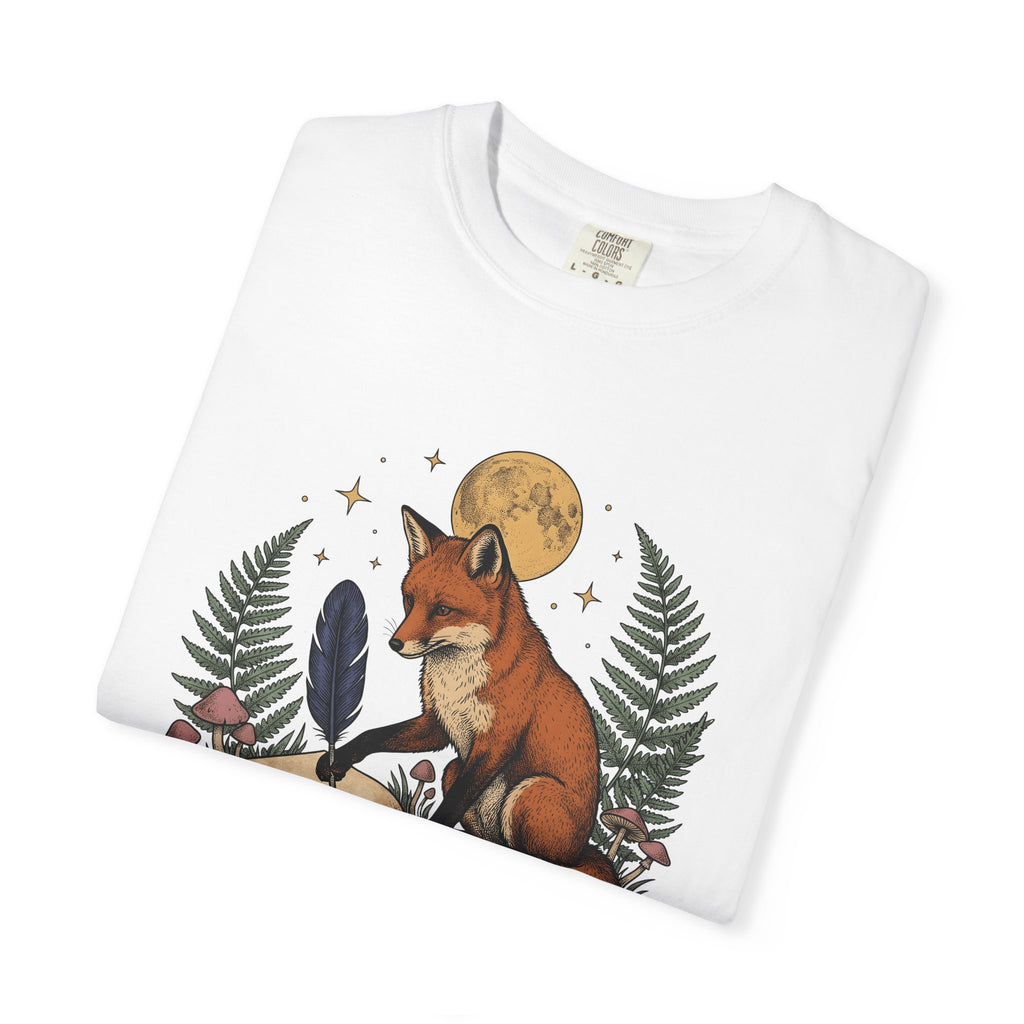 Fox Writing Diary Shirt Boho Chic Wildlife Gift Women Tribal Tee Fox T-Shirt Bohemian Fan Primitive Tshirt Animal Graphic Classic Moonlight
