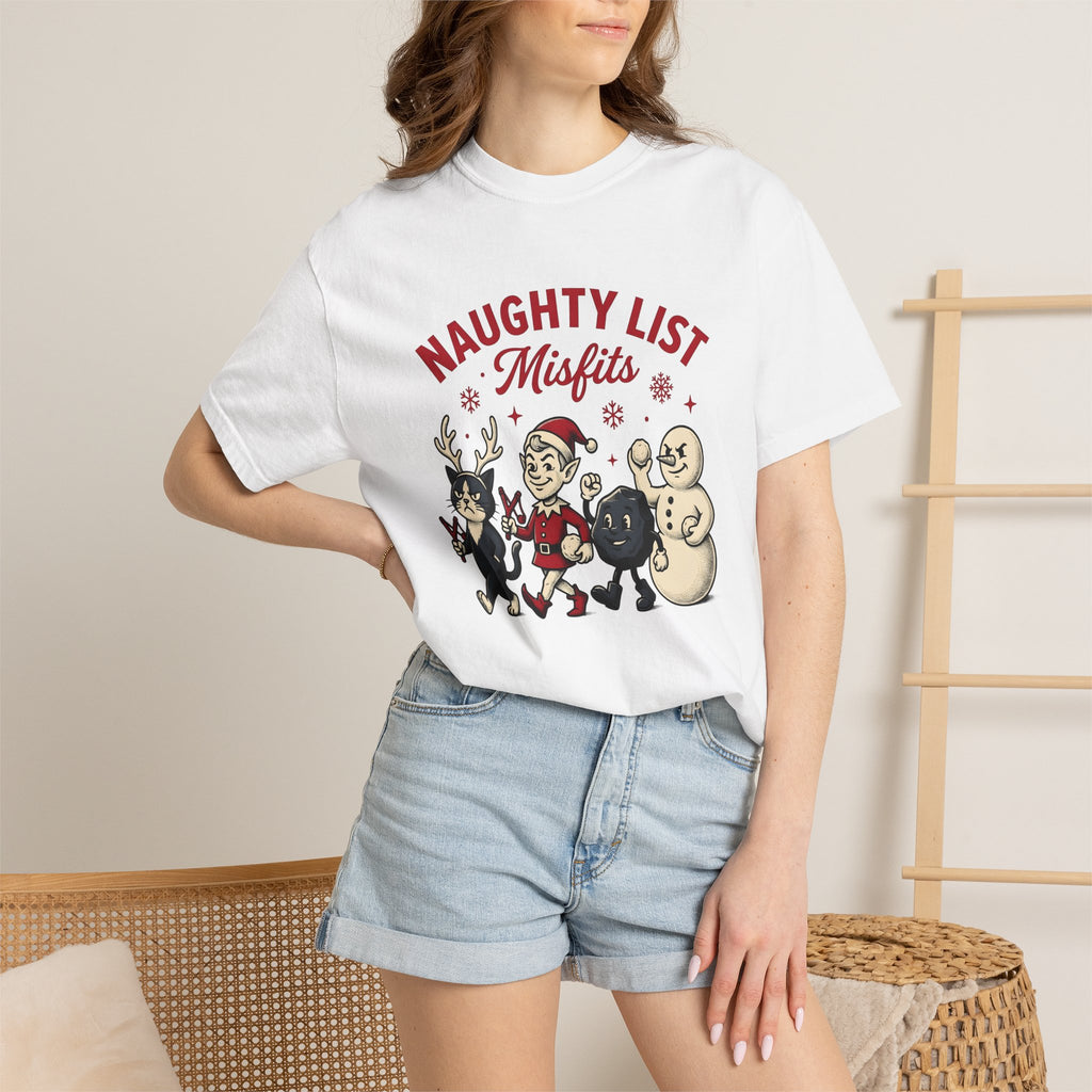 Playful Xmas Characters Shirt Christmas Fun Gift Women Sketch Tee Christmas Characters T-Shirt Xmas Fan Christmas Illustration Design