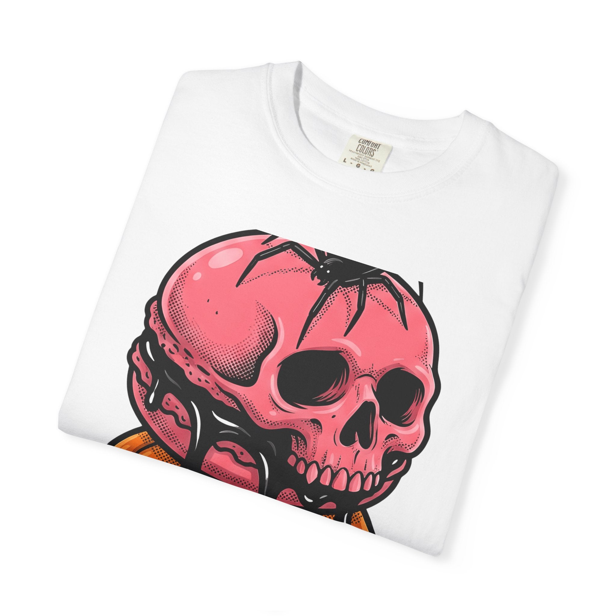 Skull Macarons Shirt Desserts Halloween Gift Women Bold Graphic Tee Macaron T-Shirt Pastry Fan Graphic Tshirt Spooky Graphic Retro Spider