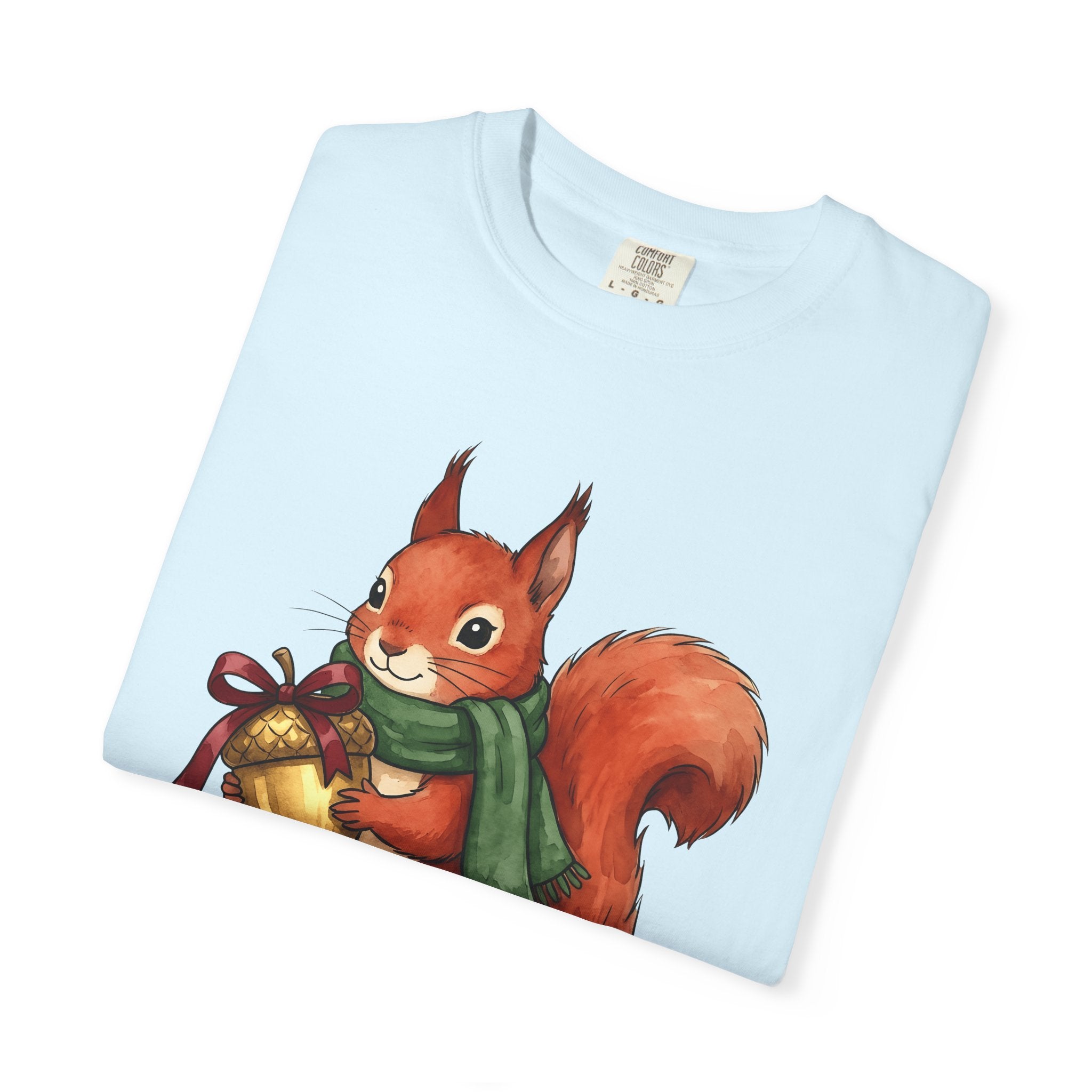 Squirrel Scarf Shirt Christmas Wildlife Gift Women Playful Tee Squirrely T-Shirt Xmas Fan Animal Graphic Tshirt Brush Stroke Nut Tshirt