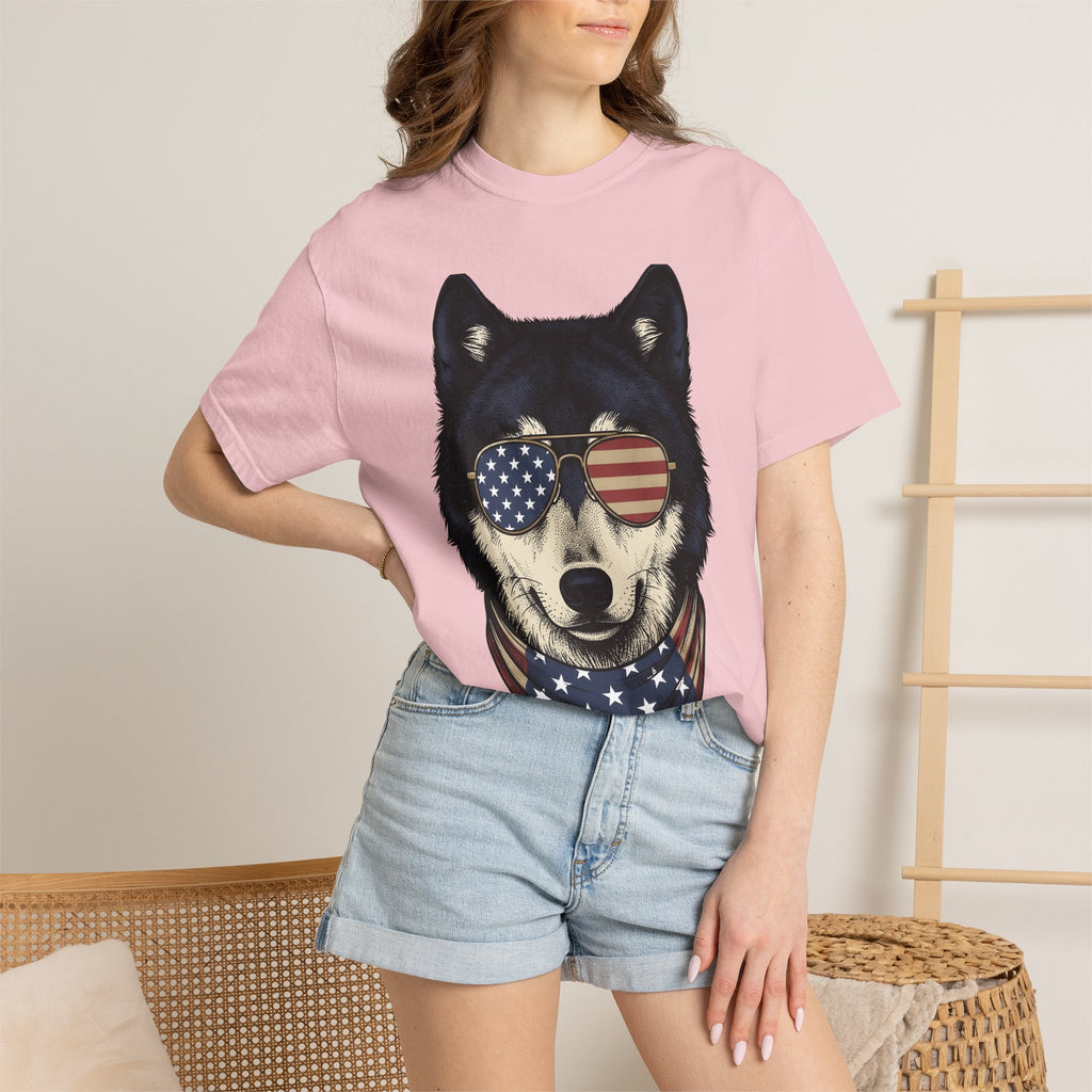 Wolf Shades Shirt 4th Of July Pet Gift Women Retro Tee Cool Shades T-Shirt Patriotic Fan Vintage Tshirt Animal Graphic Sketch Head Scarf