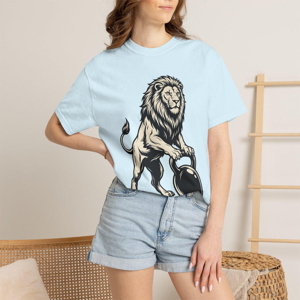 Lion Dumbbell Shirt Animals Gym Gift Women Sketch Tee Lion T-Shirt Wildlife Enthusiast Drawing Tshirt Fitness Graphic Classic Training