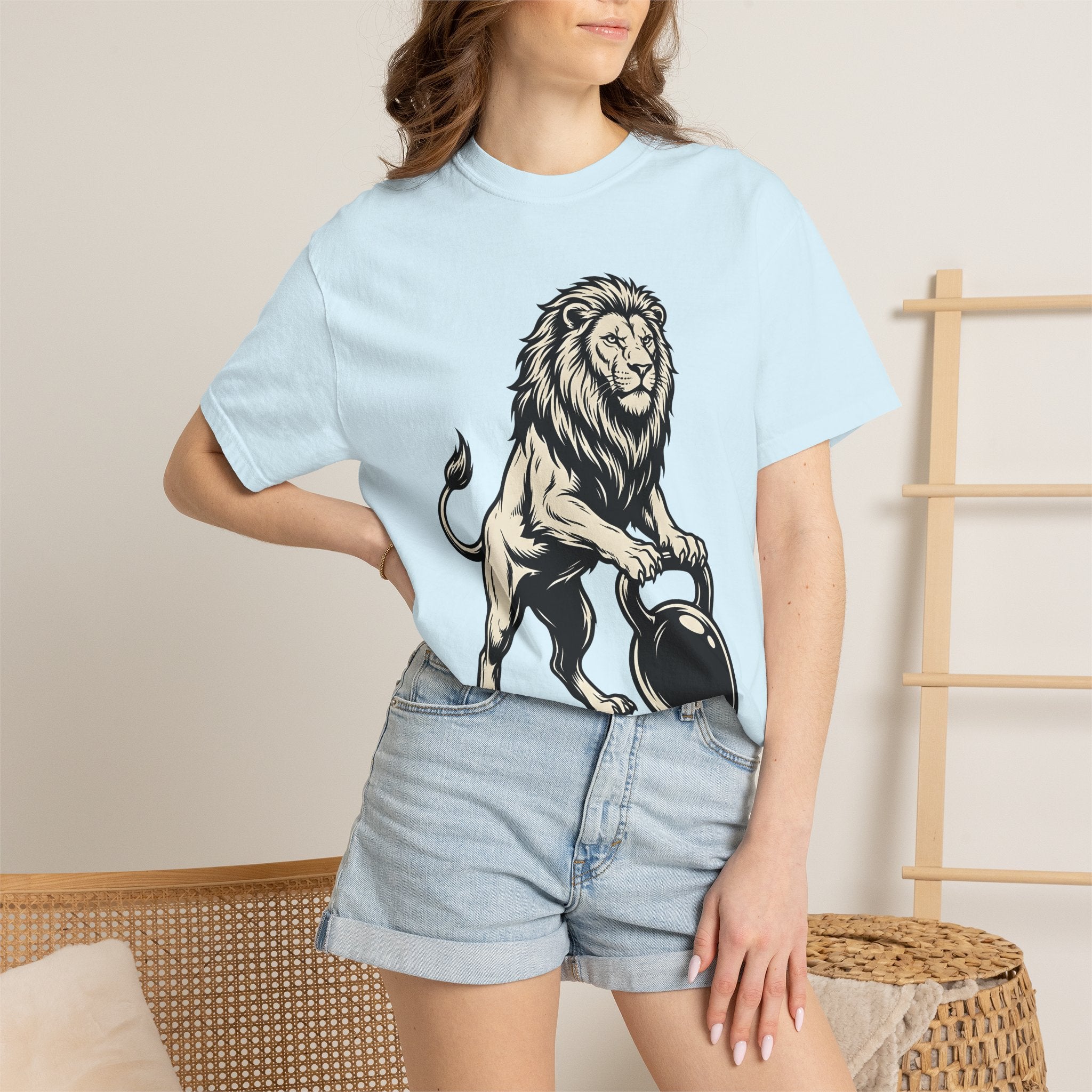 Lion Dumbbell Shirt Animals Gym Gift Women Sketch Tee Lion T-Shirt Wildlife Enthusiast Drawing Tshirt Fitness Graphic Classic Training