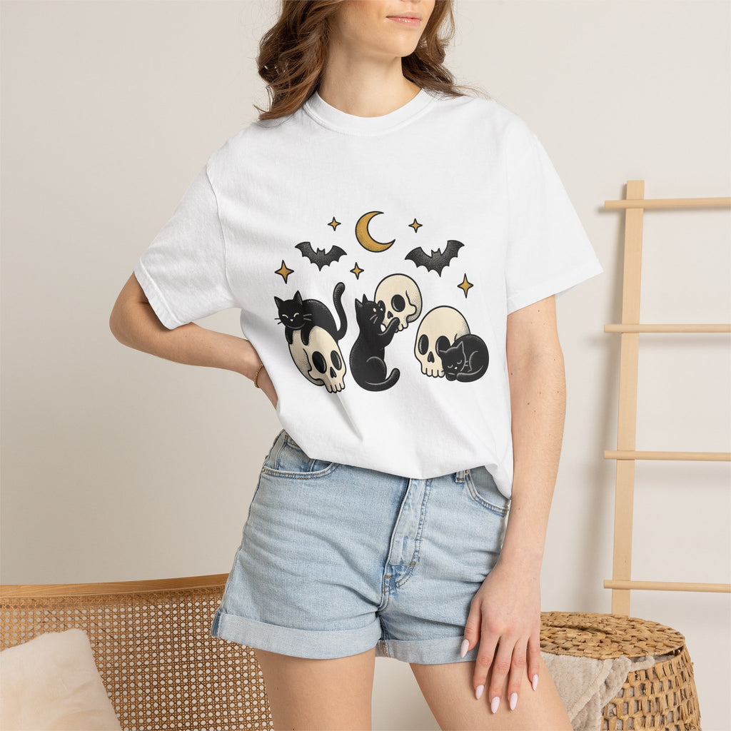 Black Cats Shirt Cat Halloween Gift Women Tattoo Style Tee Kitties T-Shirt Cat Fan Traditional Tshirt Spooky Graphic Vintage Skull Tshirt