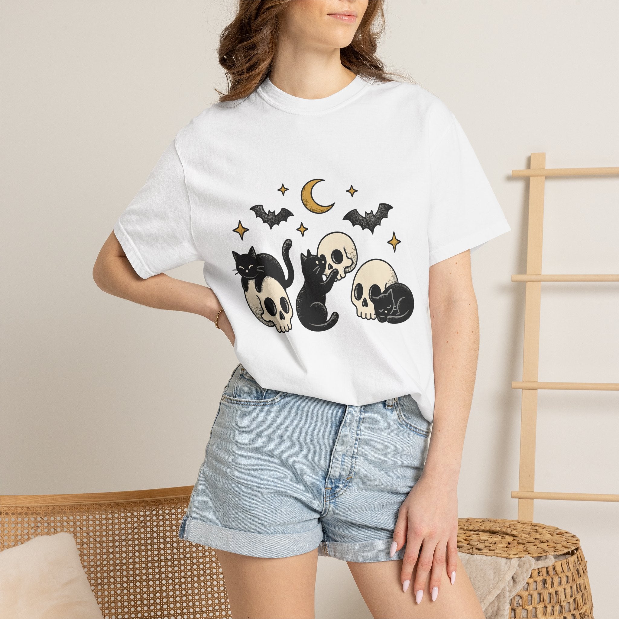 Black Cats Shirt Cat Halloween Gift Women Tattoo Style Tee Kitties T-Shirt Cat Fan Traditional Tshirt Spooky Graphic Vintage Skull Tshirt