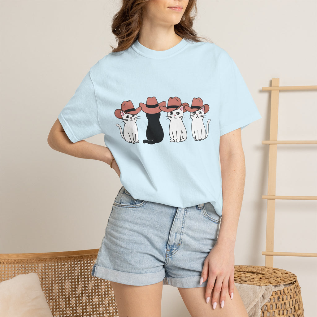 Cowboy Cats Shirt Cat Western Gift Women Cartoon Tee Kitty Cat T-Shirt Feline Fan Cartoony Tshirt Rodeo Graphic Minimalist Hat Tshirt