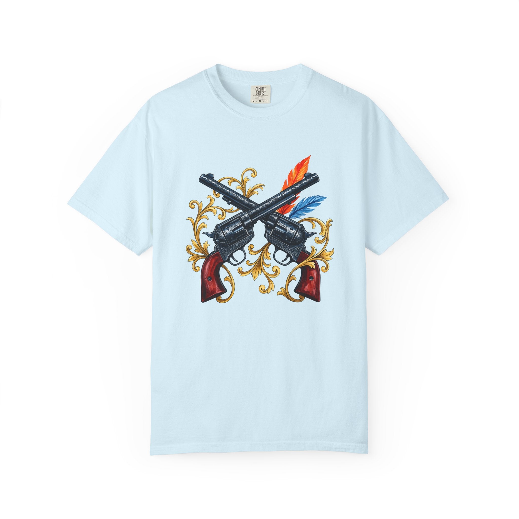 Crossed Revolvers Shirt Cowgirl Country Gift Women Western Tee Guns T-Shirt Cowboy Fan Rustic Tshirt Rural Graphic Vintage Feathers Tshirt