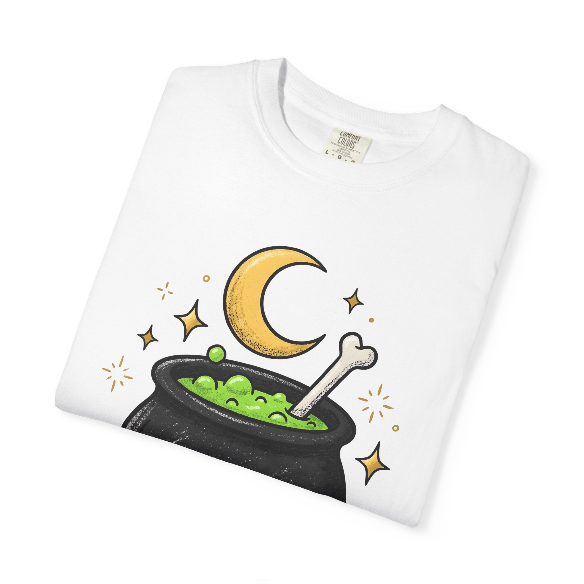 Magic Cauldron Shirt Halloween Sorcery Gift Women Animated Tee Cauldron T-Shirt Spooky Fan Cartoon Tshirt Witchcraft Graphic Doodle Lunar