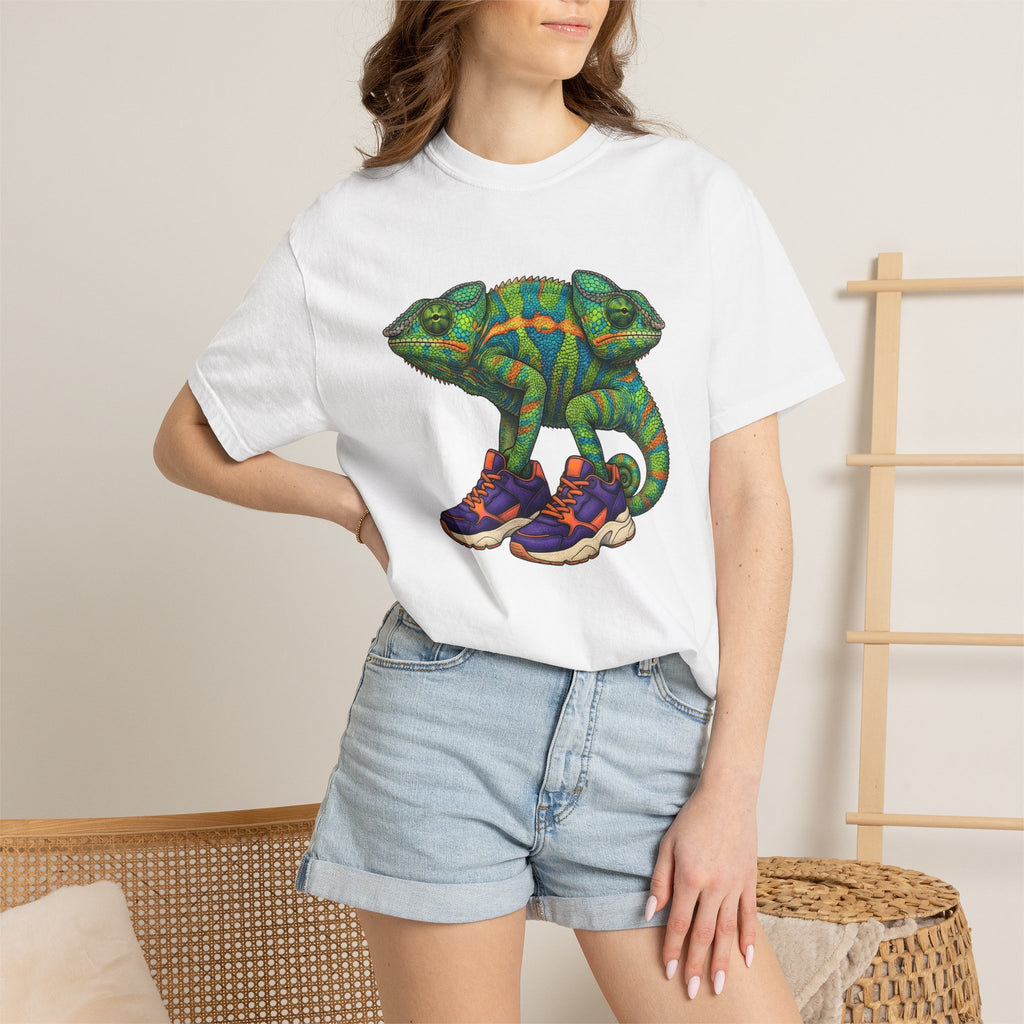 Chameleon Sneakers Shirt Animals Reptile Gift Women Vibrant Graphic Tee Custom Shoes T-Shirt Wildlife Fan Kicks Graphic Reptile Illustration