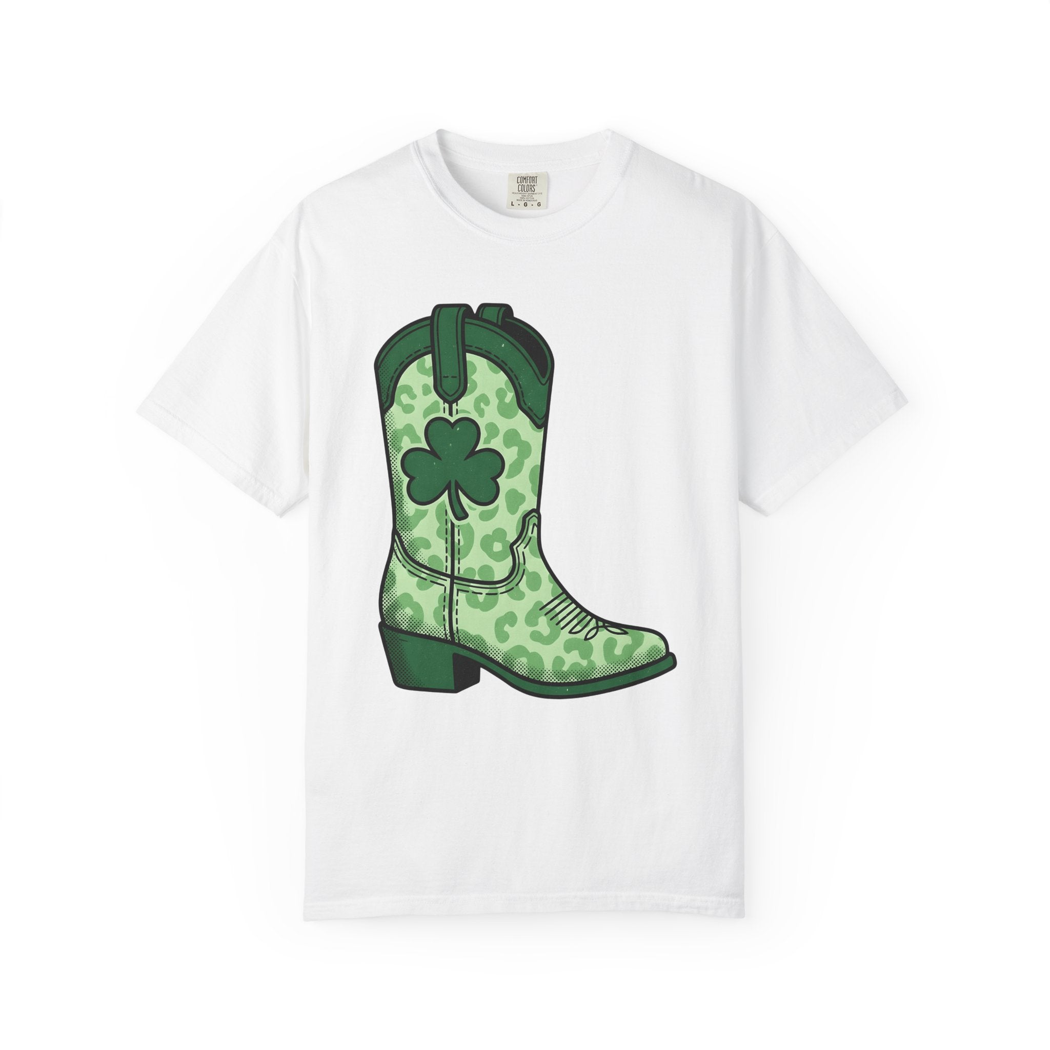 Leather Boot Shirt St Patrick's Day Farm Gift Women Line Art Tee Boot T-Shirt Luck Fan Illustrated Tshirt Ranch Graphic Old School Four Leaf