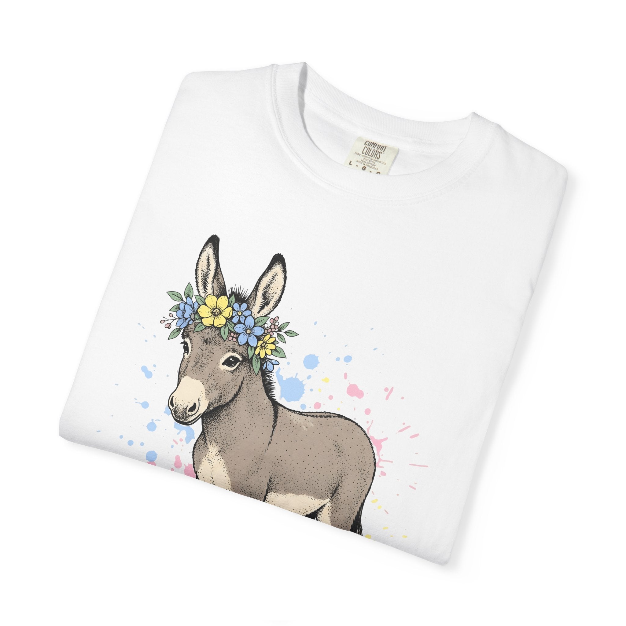 Donkey Bunny Shirt Easter Fauna Gift Women Line Art Tee Bunny T-Shirt Easter Fan Drawing Graphic Sketch Bloom Crown Tshirt