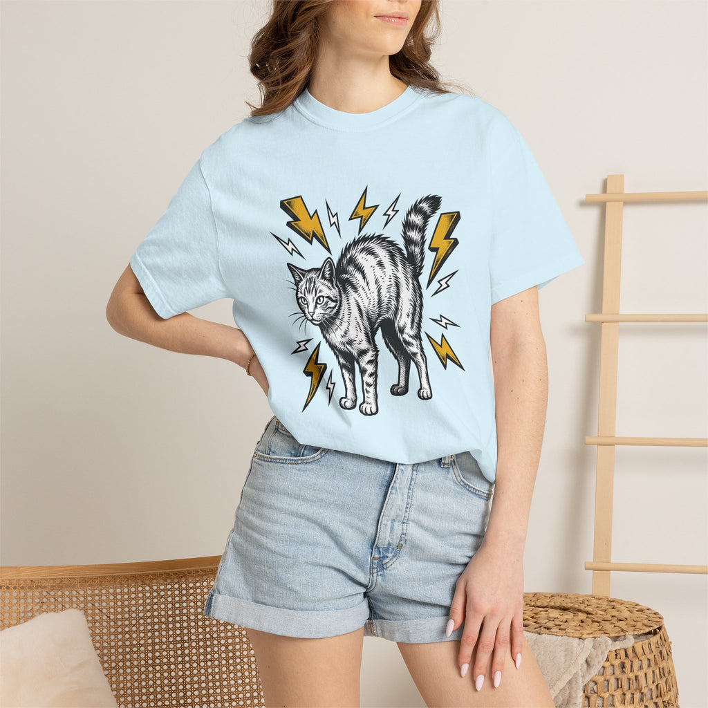 Tabby Cat Shirt Cat Animals Gift Women Bold Graphic Tee Kitty T-Shirt Cat Fan Feline Tshirt Creature Graphic Vintage Lightning Bolts Tshirt