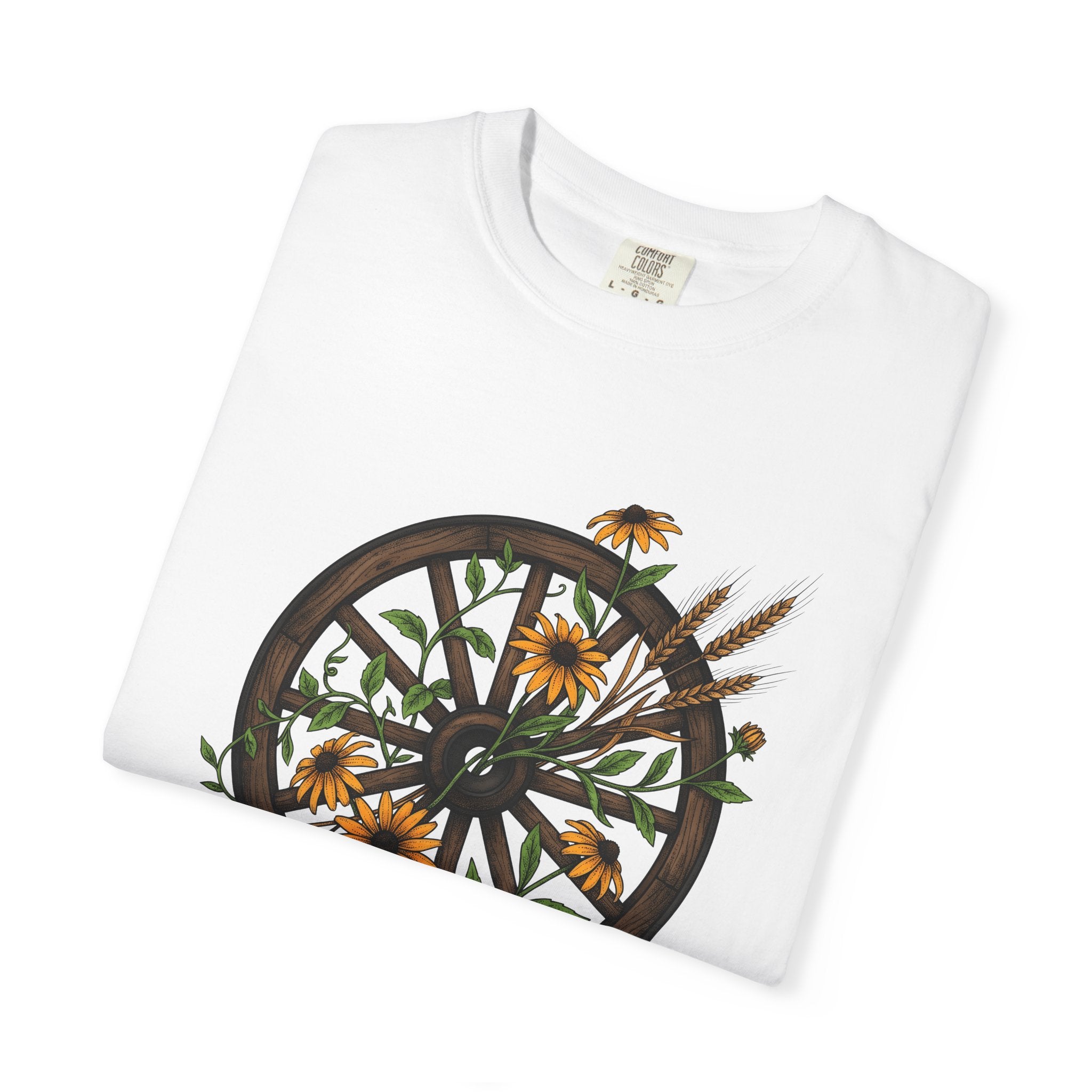 Cart Wheel Flower Shirt Cottagecore Country Gift Women Floral Tee Wagon Wheel T-Shirt Homesteader Fan Botanical Tshirt Rural Graphic Retro