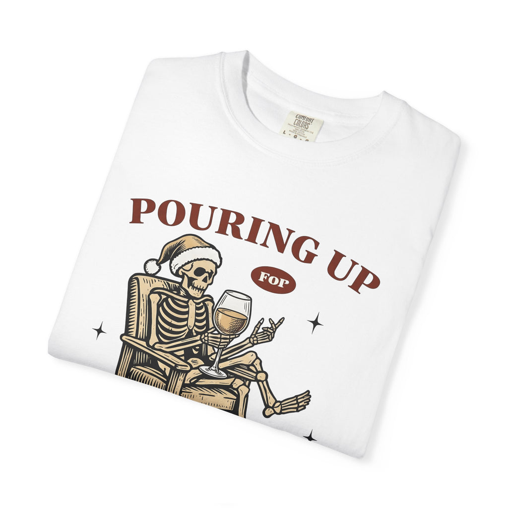 Skeleton Santa Hat Shirt Christmas Alcohol Gift Women Vintage Tee Santa Hat T-Shirt Holiday Fan Boozy Graphic Retro Wine Glass Tshirt