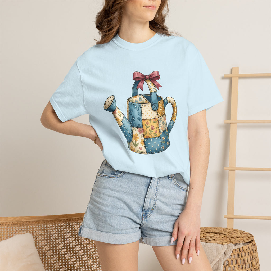 Patchwork Watering Can Shirt Easter Spring Gift Women Farmhouse Tee Watering Can T-Shirt Easter Fan Rustic Tshirt Season Graphic Watercolor