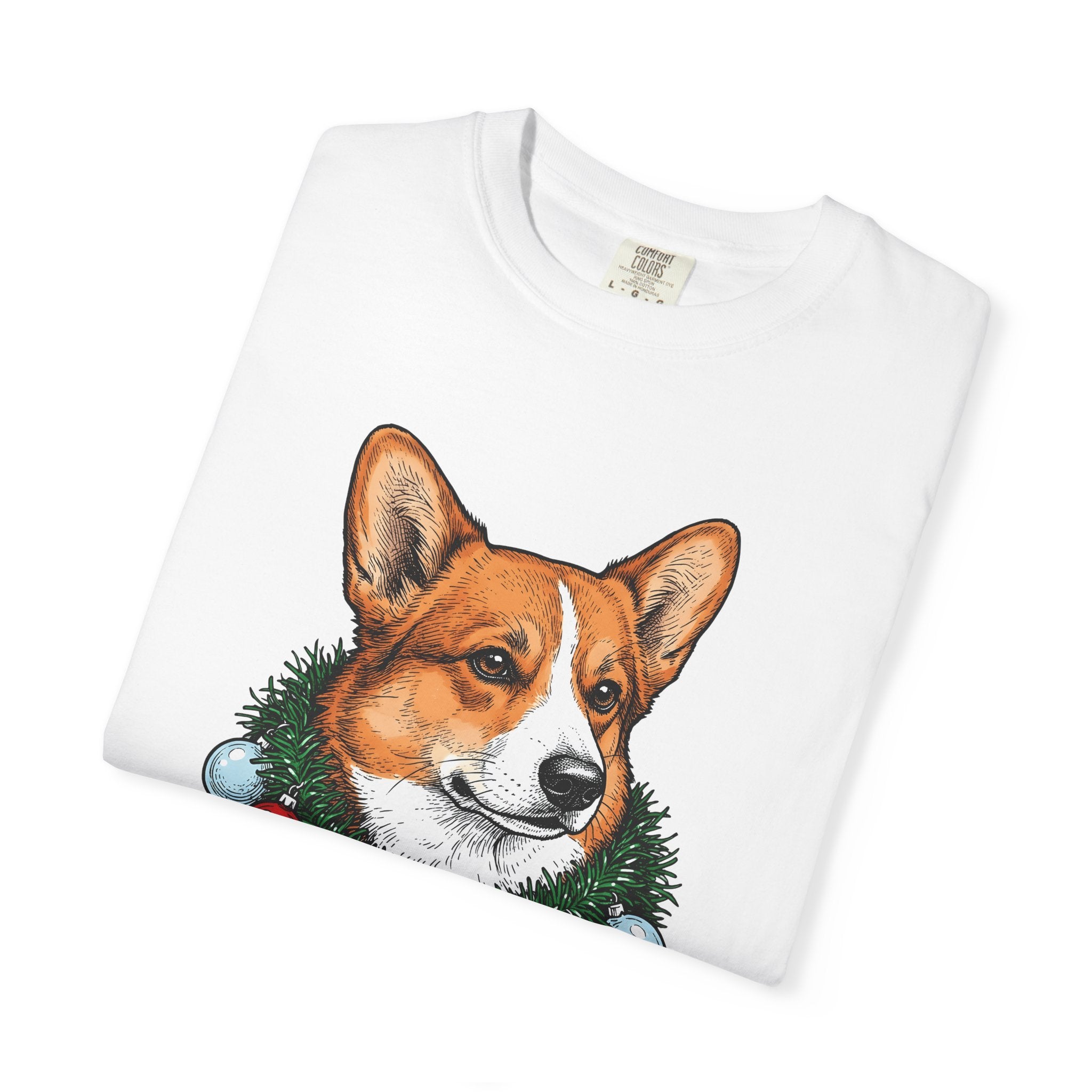 Corgi Pet Shirt Dog Yuletide Gift Women Line Art Tee Puppy T-Shirt Dog Fan Minimalist Tshirt Christmas Graphic Cartoon Festive Wreath Tshirt