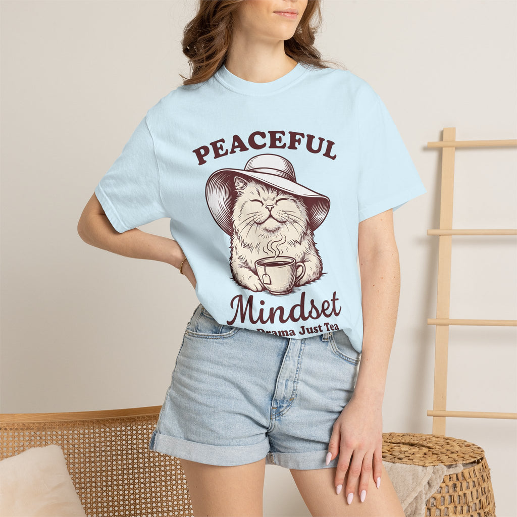 Cat Tea Cup Shirt Cat Relaxation Gift Women Vintage Tee Kitty T-Shirt Feline Fan Retro Tshirt Calm Graphic Hand Drawn Sun Hat Tshirt