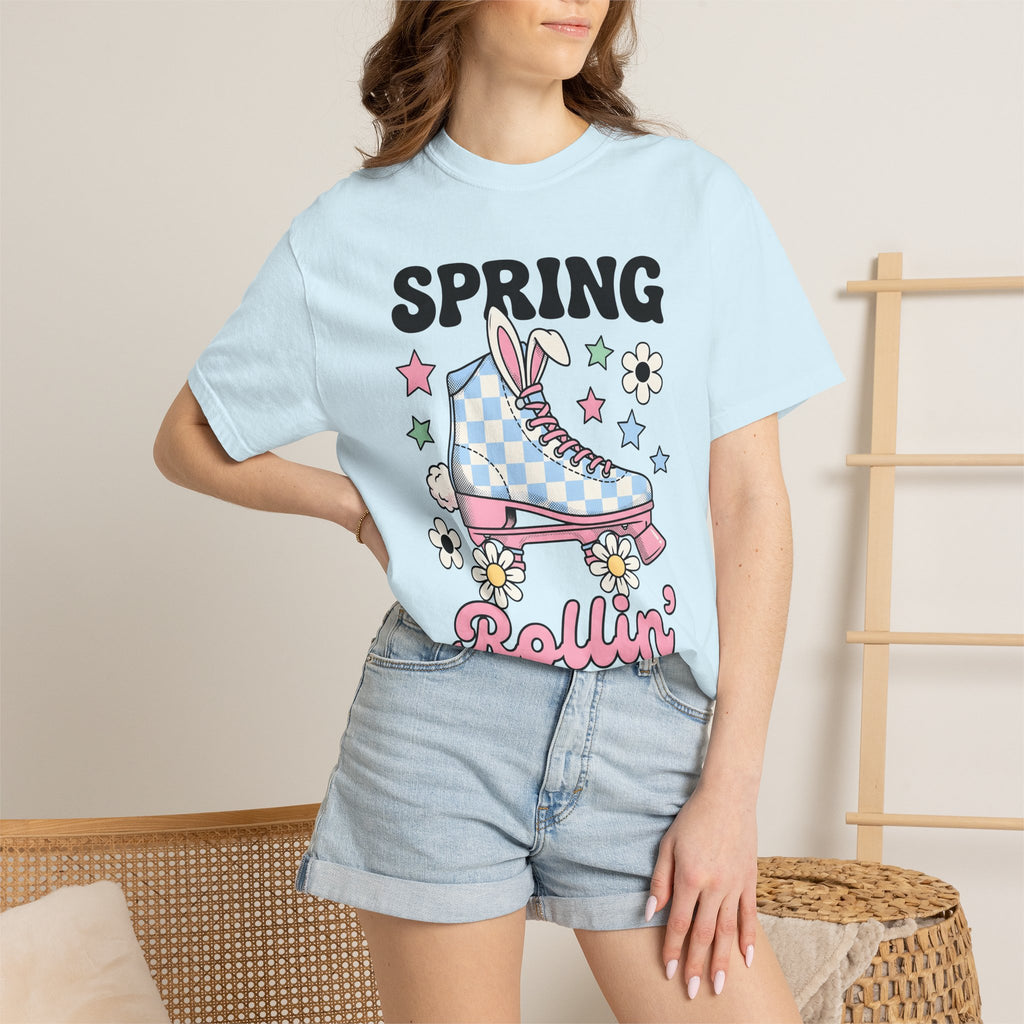 Bunny Skate Shirt Easter Plants Gift Women Classic Tee Rabbit Skate T-Shirt Easter Fan Spring Tshirt Vintage Illustration Floral Graphic
