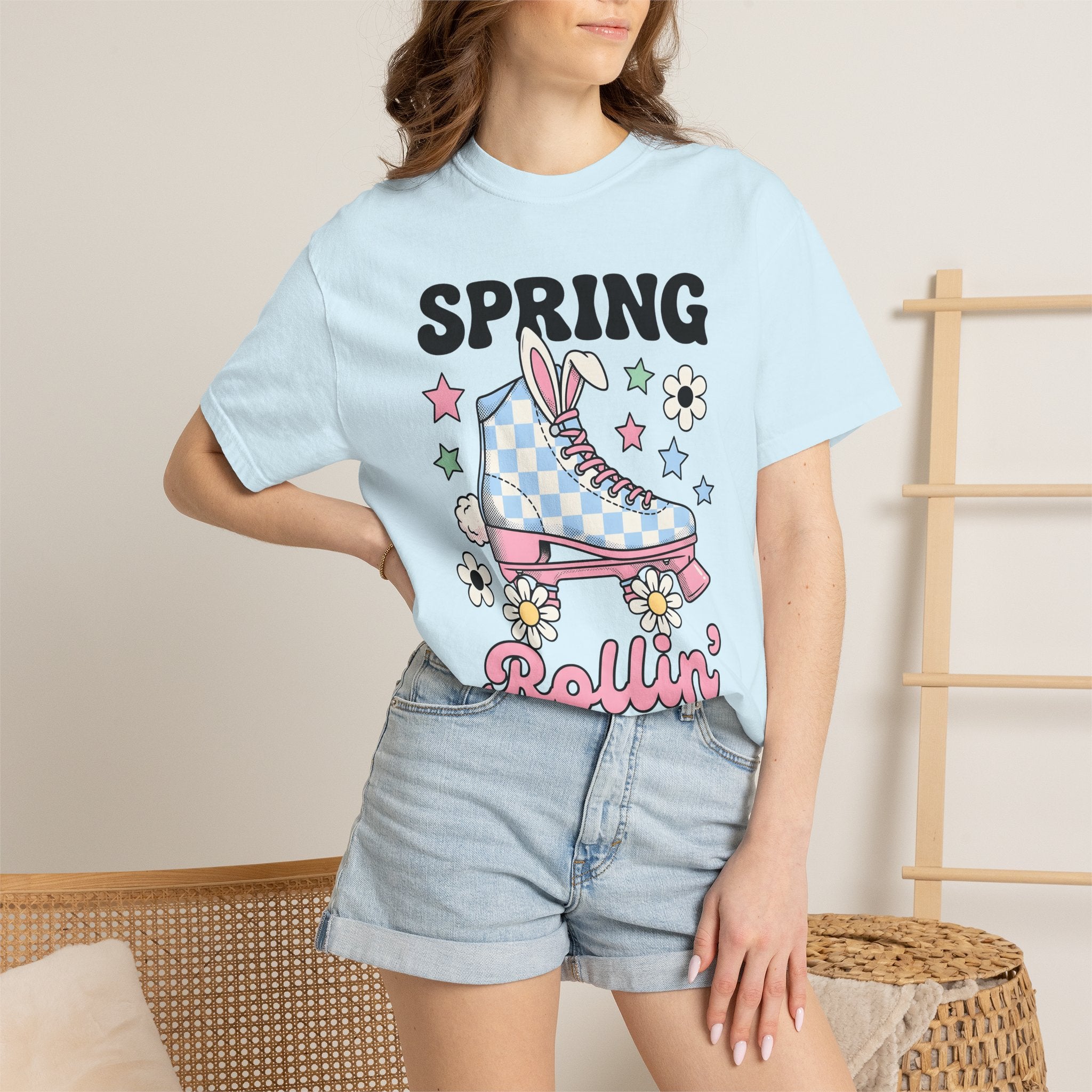 Bunny Skate Shirt Easter Plants Gift Women Classic Tee Rabbit Skate T-Shirt Easter Fan Spring Tshirt Vintage Illustration Floral Graphic