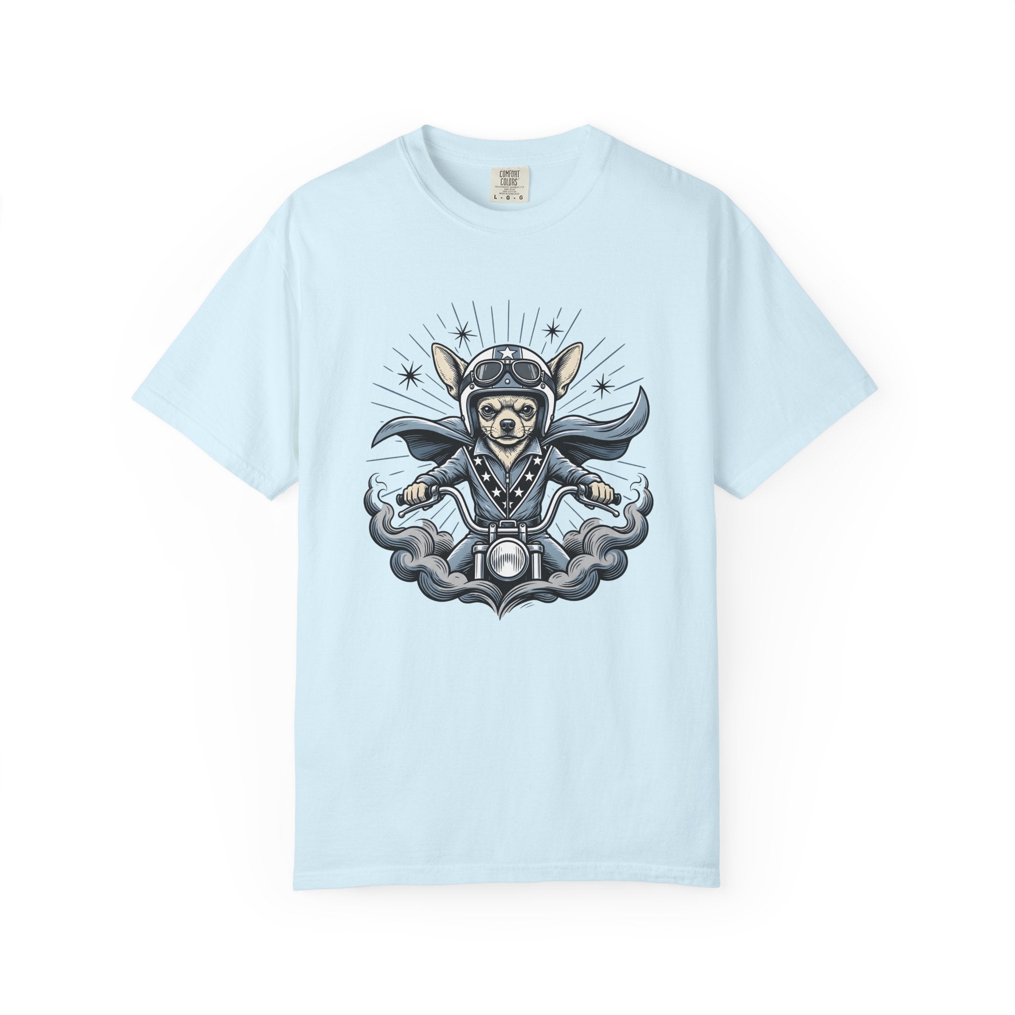 Chihuahua Biker Shirt Dog Motorbike Gift Women Traditional Tee Puppy T-Shirt Dog Fan Classic Tshirt Motorcycle Graphic Hand Drawn Chopper