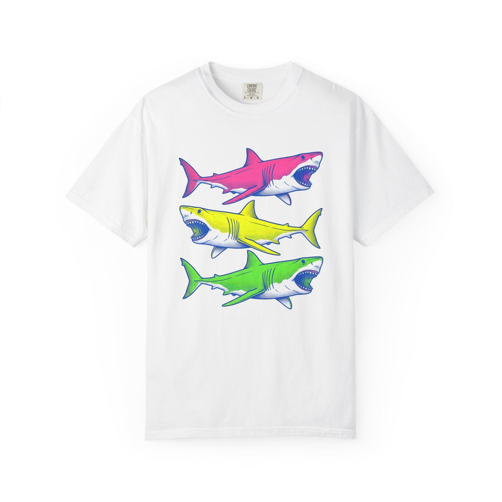 Bright Shark Shirt Ocean Sea Life Gift Women Comic Tee Shark T-Shirt Marine Fan Cartoon Tshirt Marine Graphic Vintage Glowing Creature