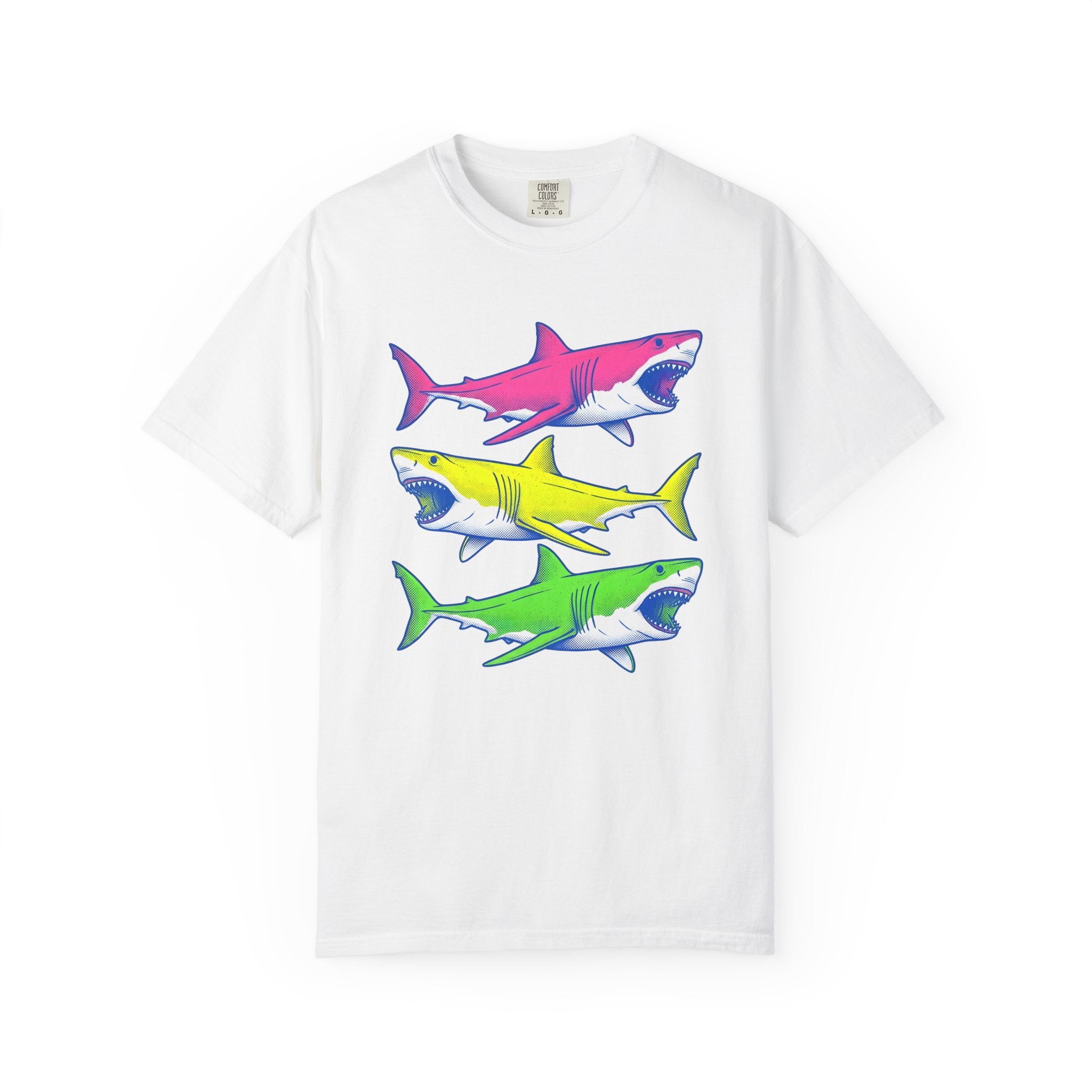 Bright Shark Shirt Ocean Sea Life Gift Women Comic Tee Shark T-Shirt Marine Fan Cartoon Tshirt Marine Graphic Vintage Glowing Creature