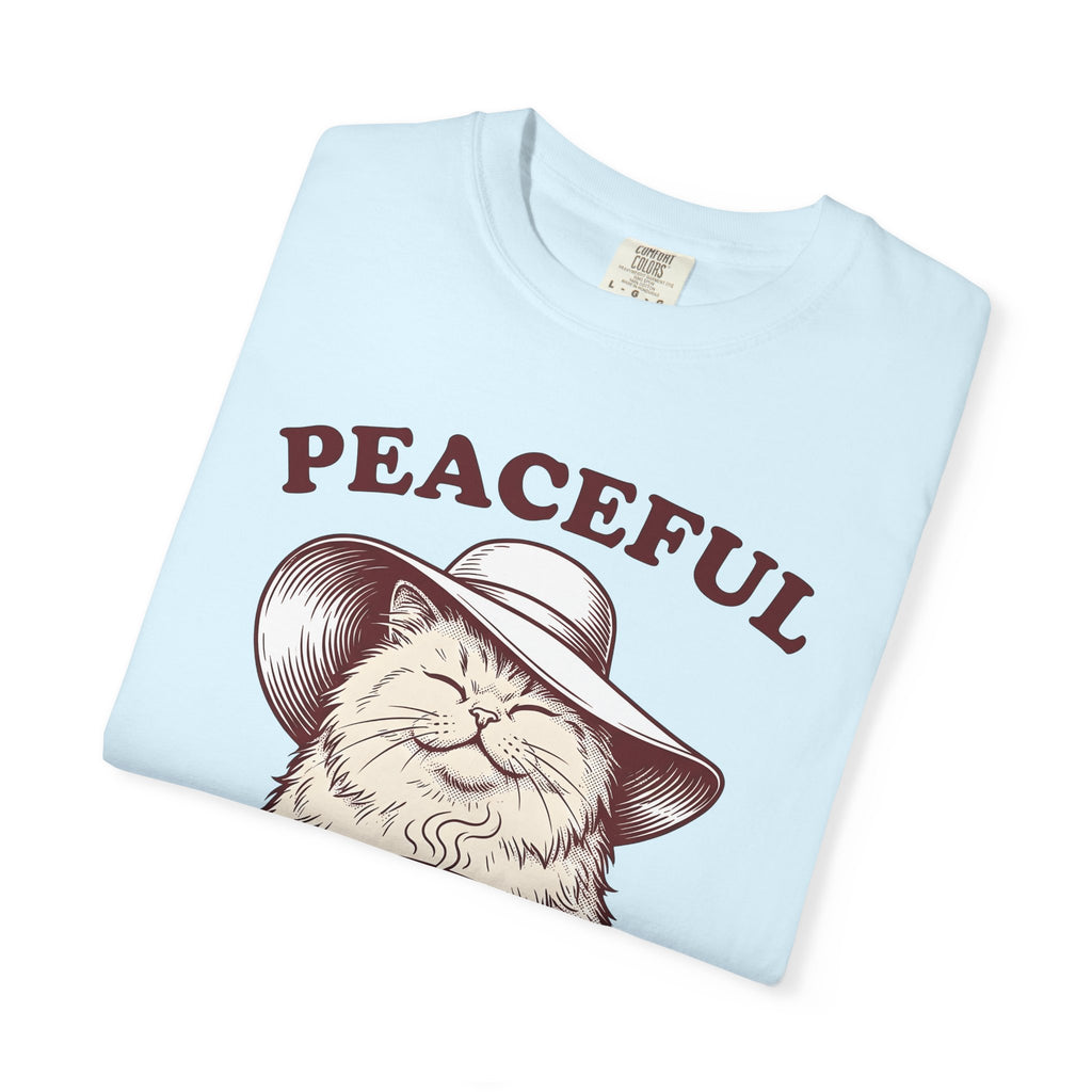 Cat Tea Cup Shirt Cat Relaxation Gift Women Vintage Tee Kitty T-Shirt Feline Fan Retro Tshirt Calm Graphic Hand Drawn Sun Hat Tshirt