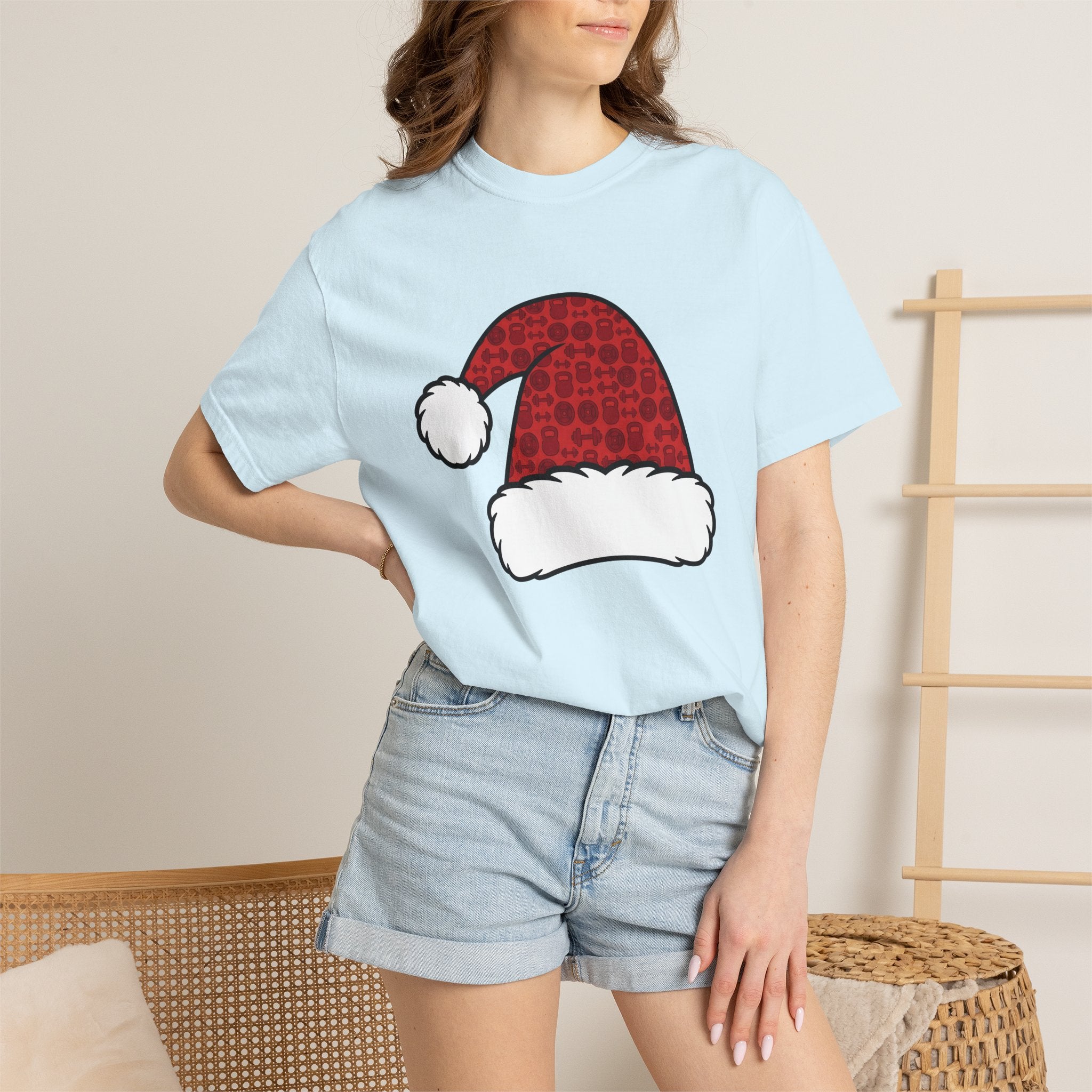 Santa Hat Shirt Christmas Workout Gift Women Cute Tee Christmas Hat T-Shirt Xmas Fan Fitness Graphic Tshirt Clean Barbell Tshirt