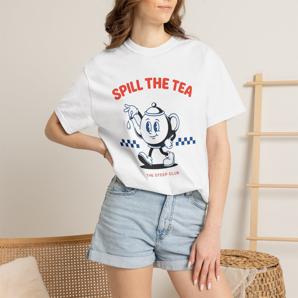 Kettle Mascot Shirt Tea Joke Gift Women Comic Tee Teapot T-Shirt Tea Fan Cartoon Tshirt Pun Graphic Vintage Plaid Design Tshirt