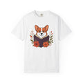 Corgi Pet Book Shirt Dog Literature Gift Women Illustration Tee Bookworm T-Shirt Dog Fan Artistic Tshirt Bibliophile Graphic Doodle Blossoms