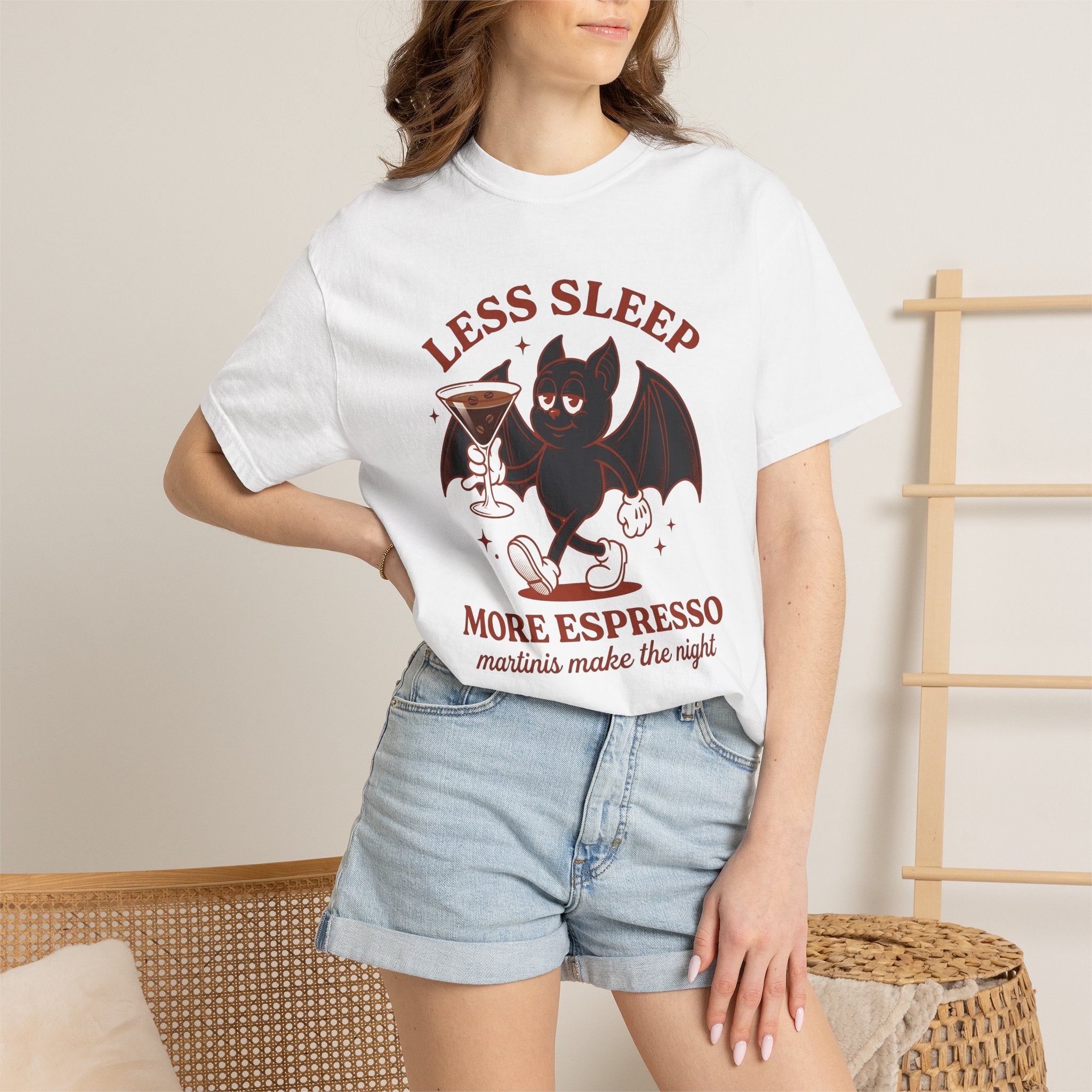 Bat Drink Shirt Coffee Joke Gift Women Vintage Tee Cocktail T-Shirt Coffee Fan Retro Illustration Funny Retro Espresso Cocktail Tshirt