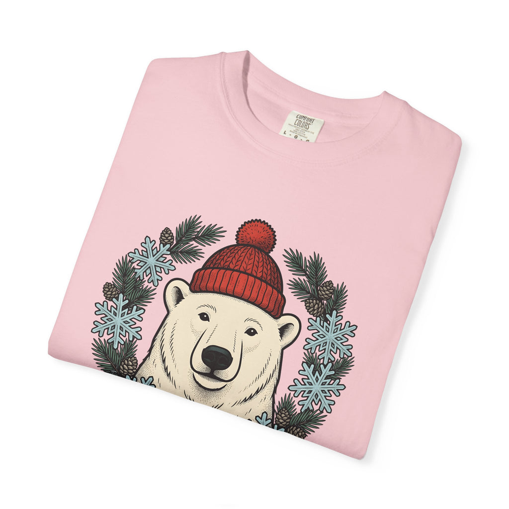White Bear Shirt Christmas Wildlife Gift Women Sketch Tee Polar Bear T-Shirt Xmas Fan Arctic Animal Graphic Tshirt Retro Winter Flakes